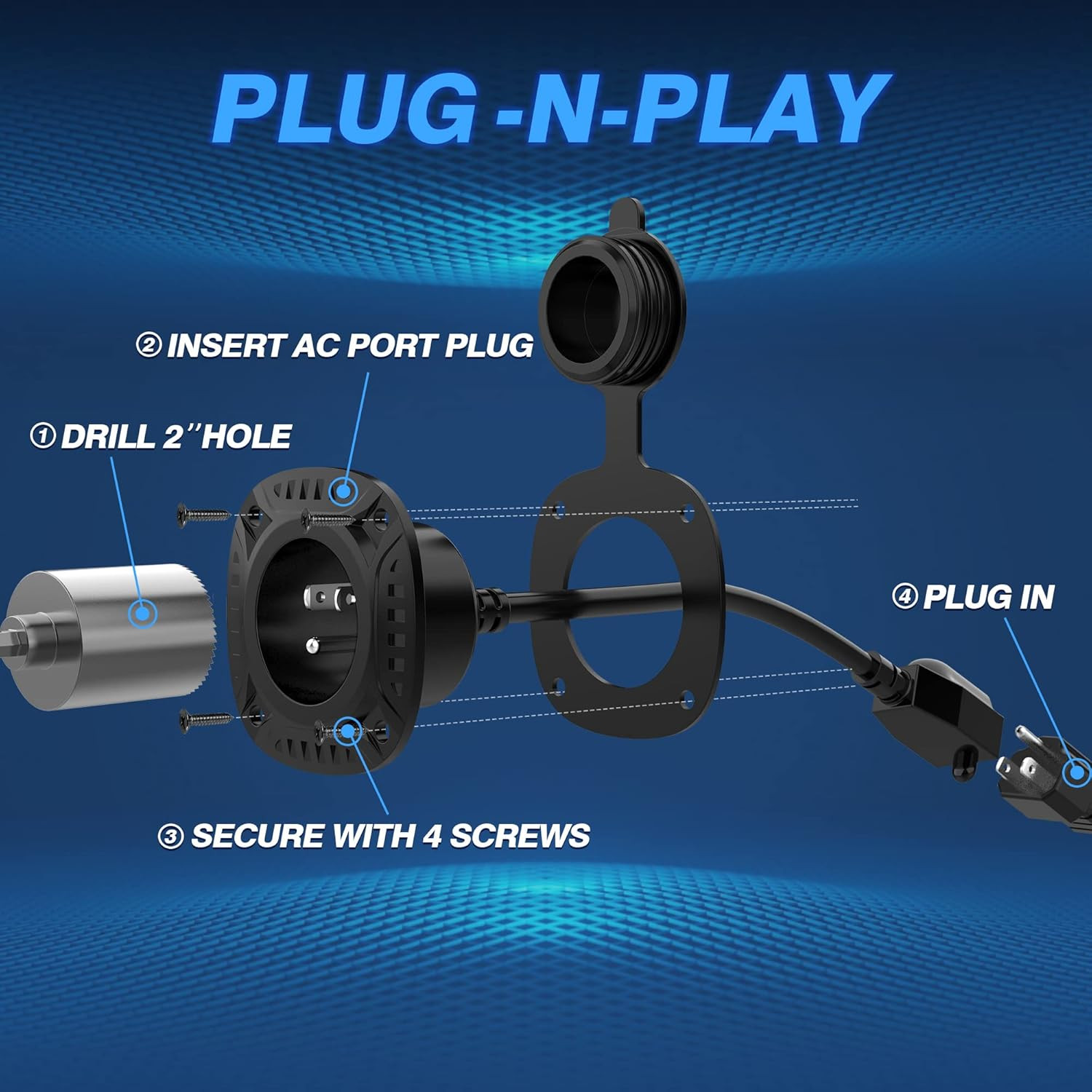 13A 125V AC Powerful Port Plug RV Shore Inlet Socket, 12AWG Heavy Duty 16″ Cord