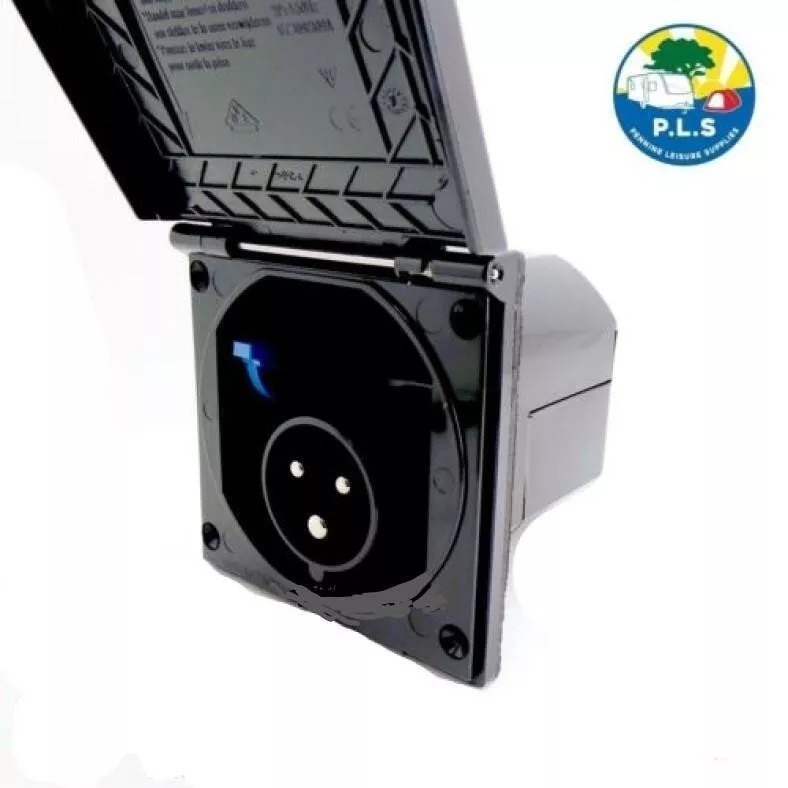 Mains 230V 16A Flush Hook Up Socket Caravan Motorhome Camper Van RV Black