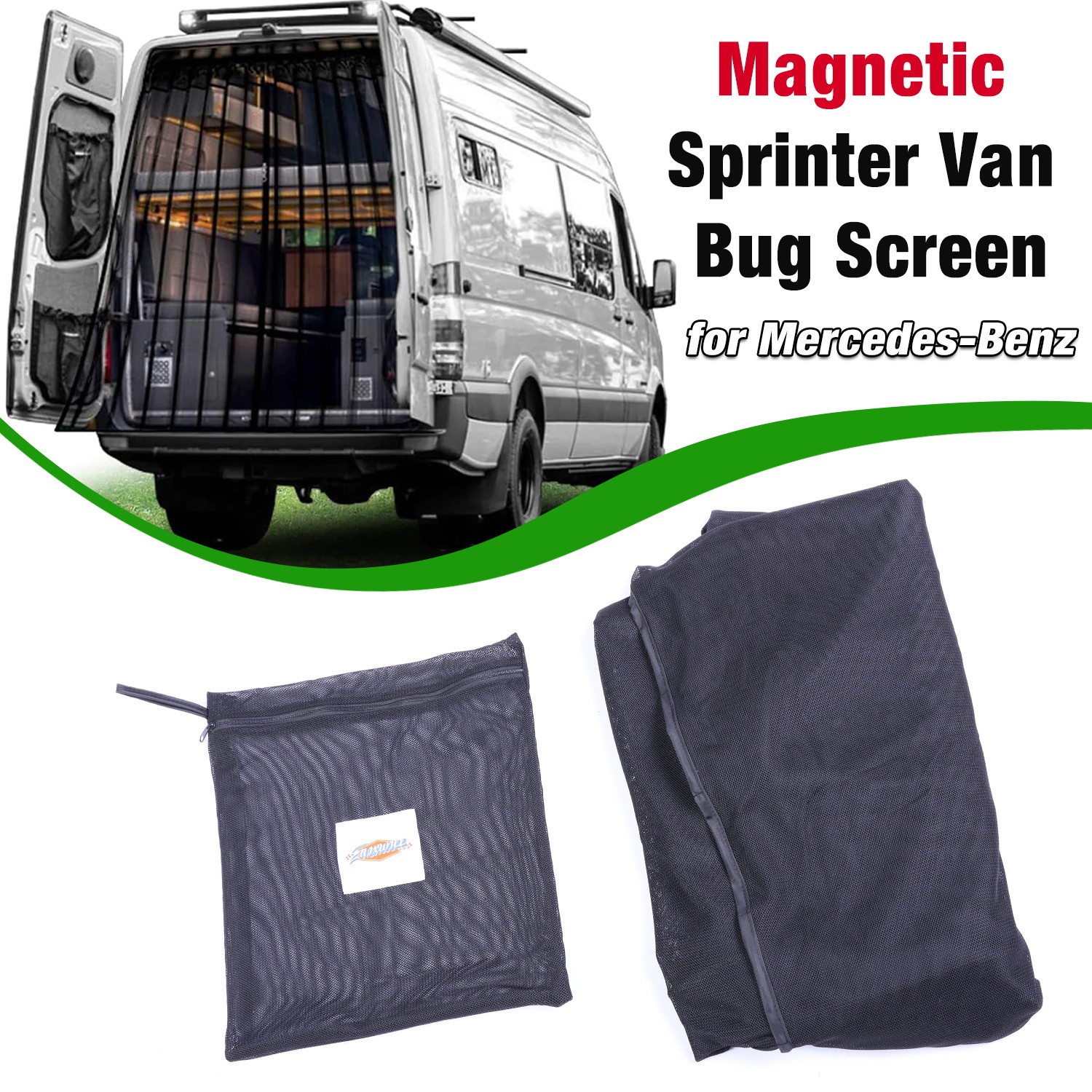 Magnetic Sprinter Van Bug Fly Screen for Mercedes-Benz Rear Door Zipper Style