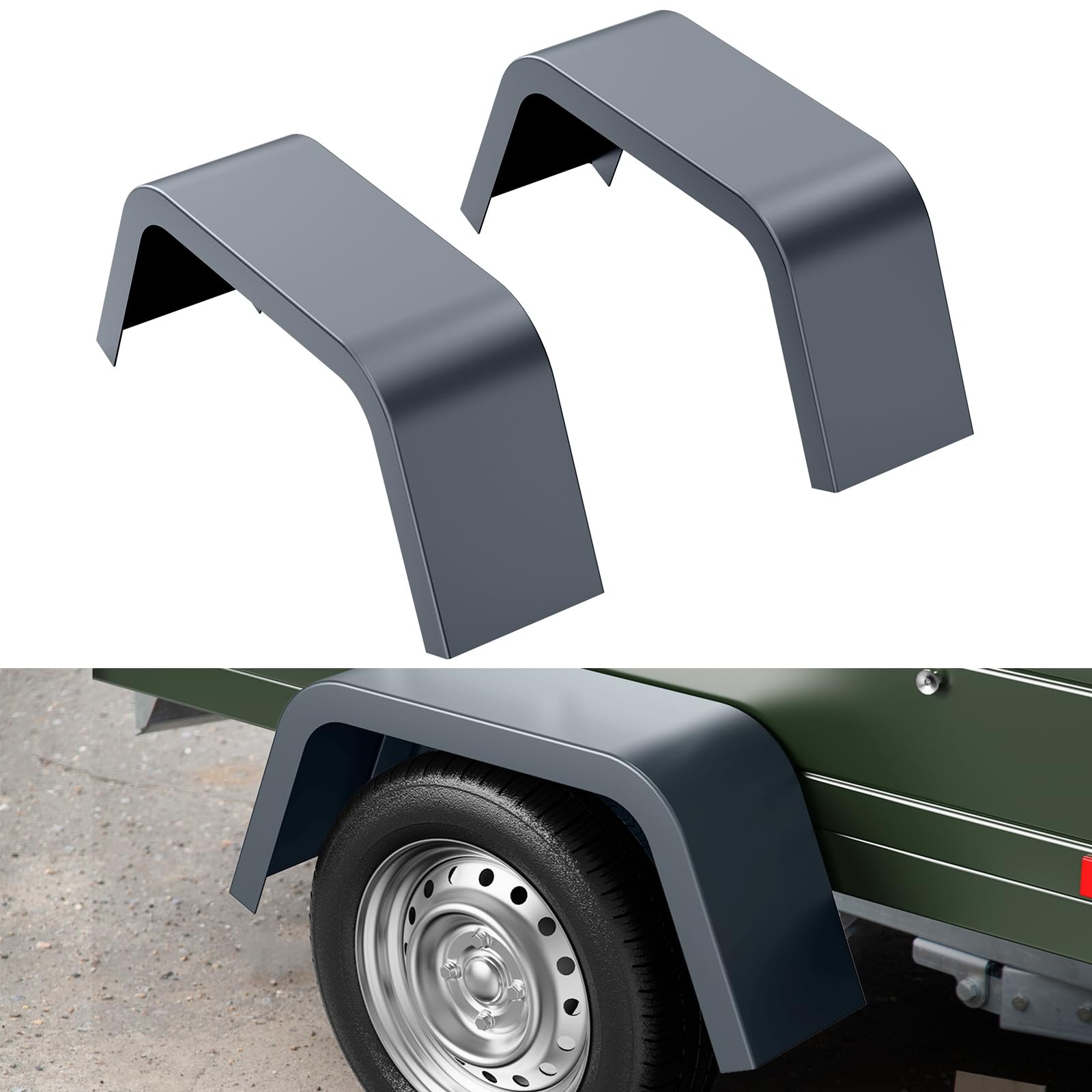Set of 2 Steel Square Cargo Trailer Fenders For 14″-16″ Trailer Fenders Wheels