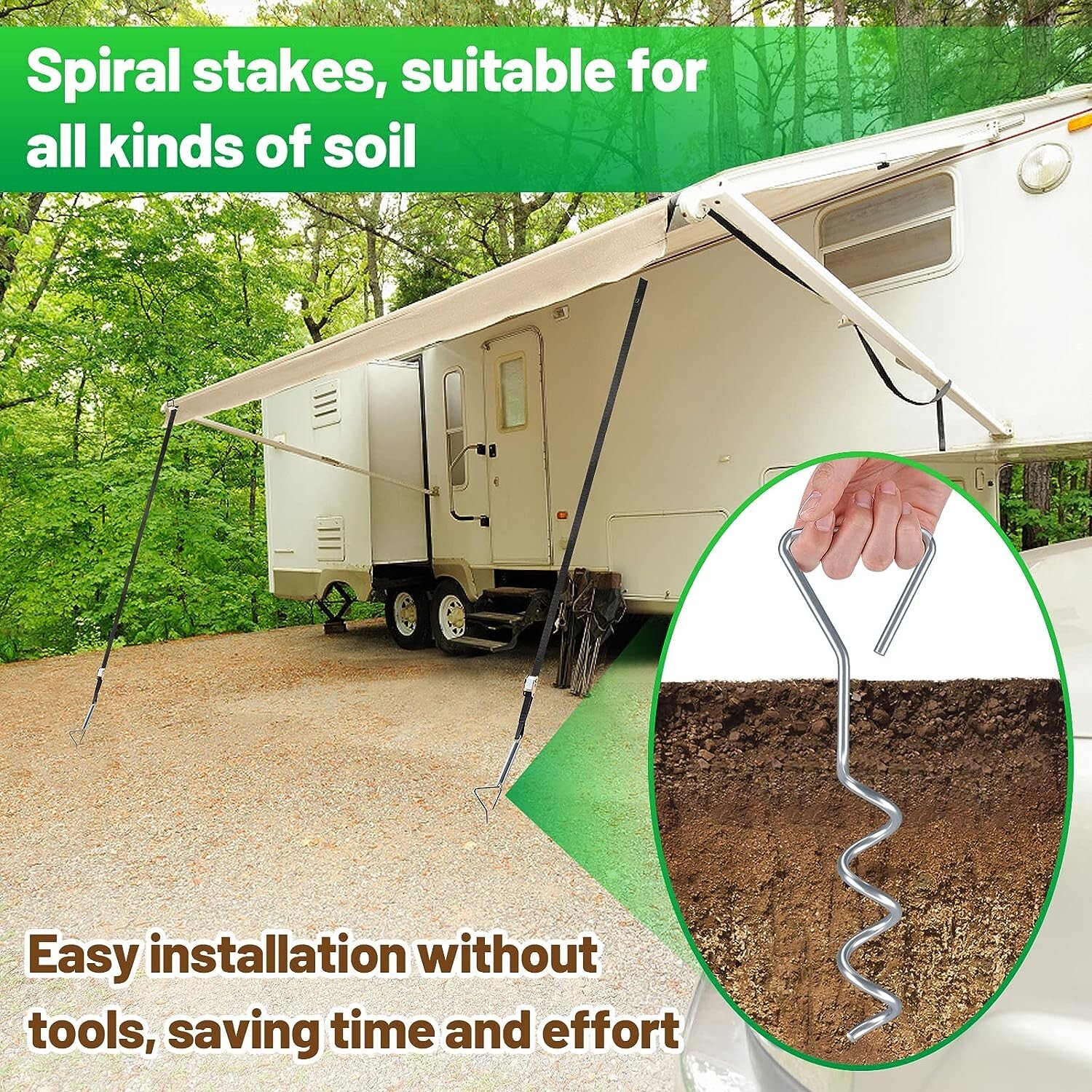 Stainless Steel RV Awning Tie Down Kit, Campers Awning Anchors Accessories