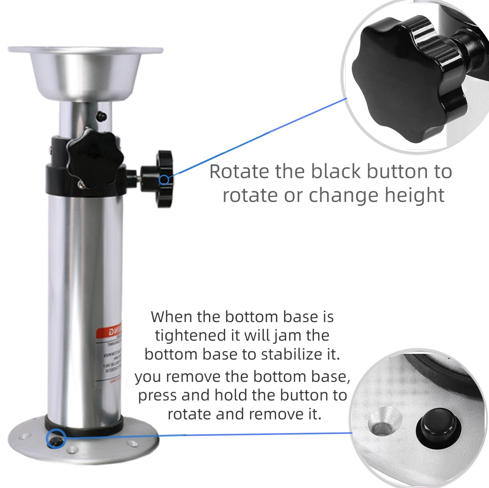 3 Levels Adjustable RV Boat Table Pedestal, Detachable Aluminum RV Table Leg