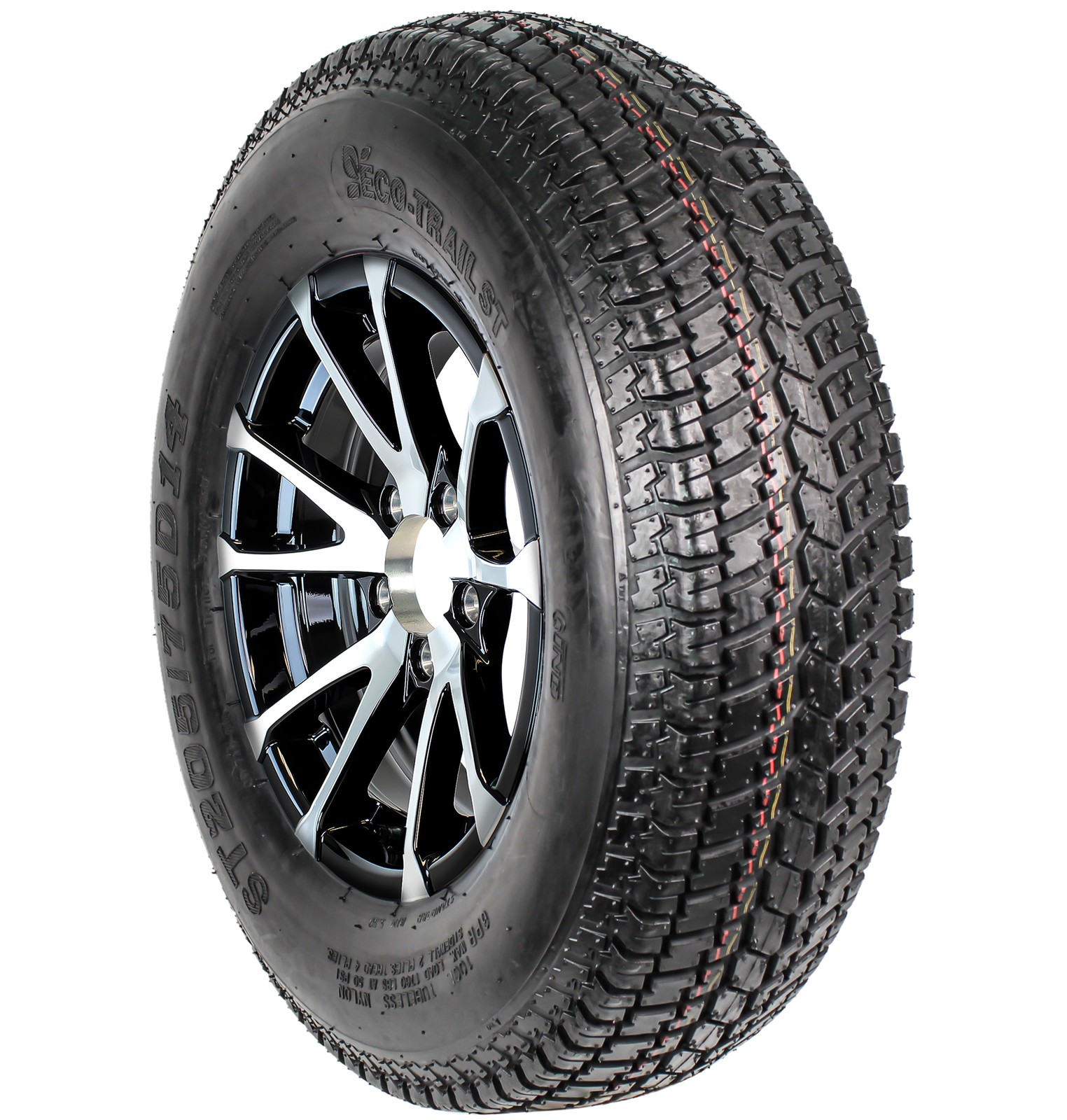 Trailer Tire Rim ST205/75D14 14 Inch LRC 5 Lug Avalanche Black Aluminum Wheel