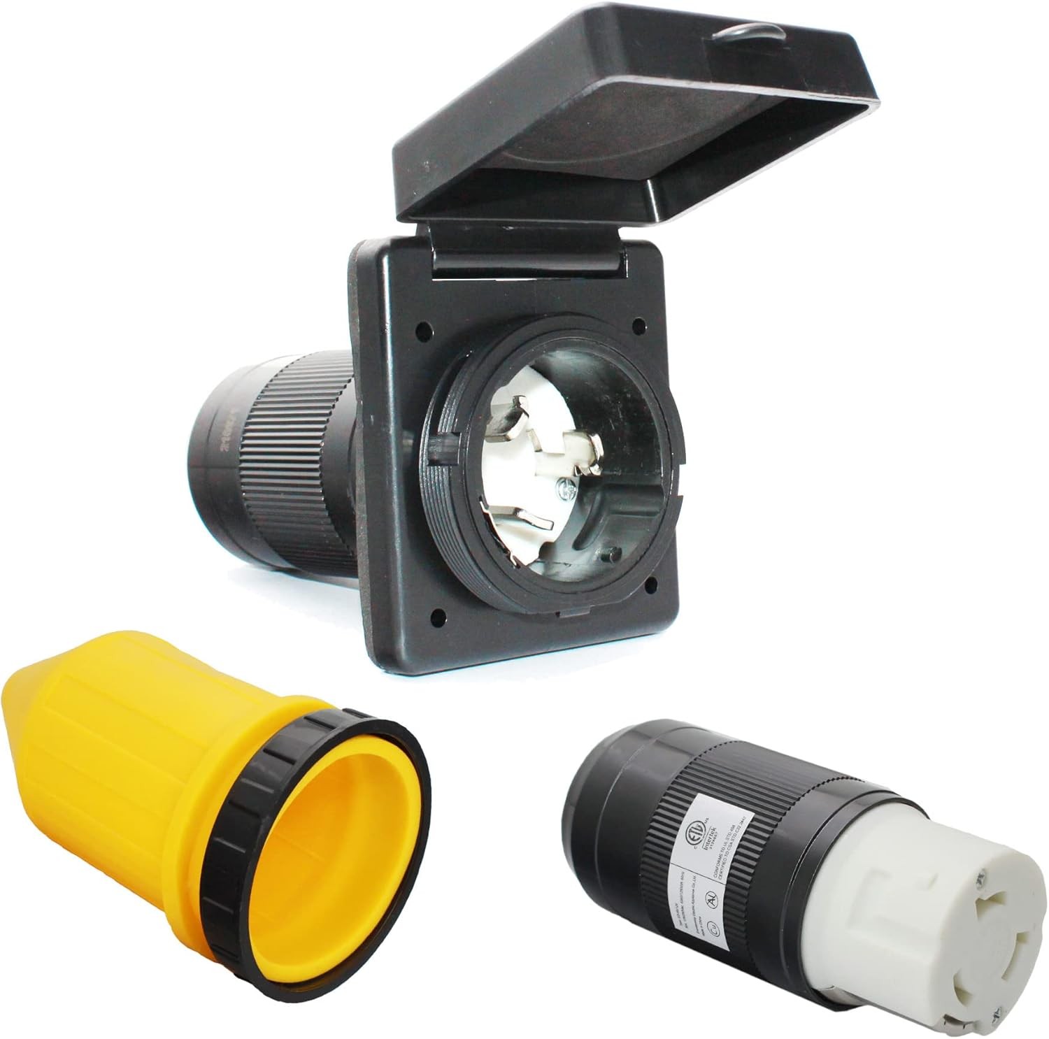 Black RV 50 Amp Power Inlet Plug Female Twist Locking Connector 125V 250V AC
