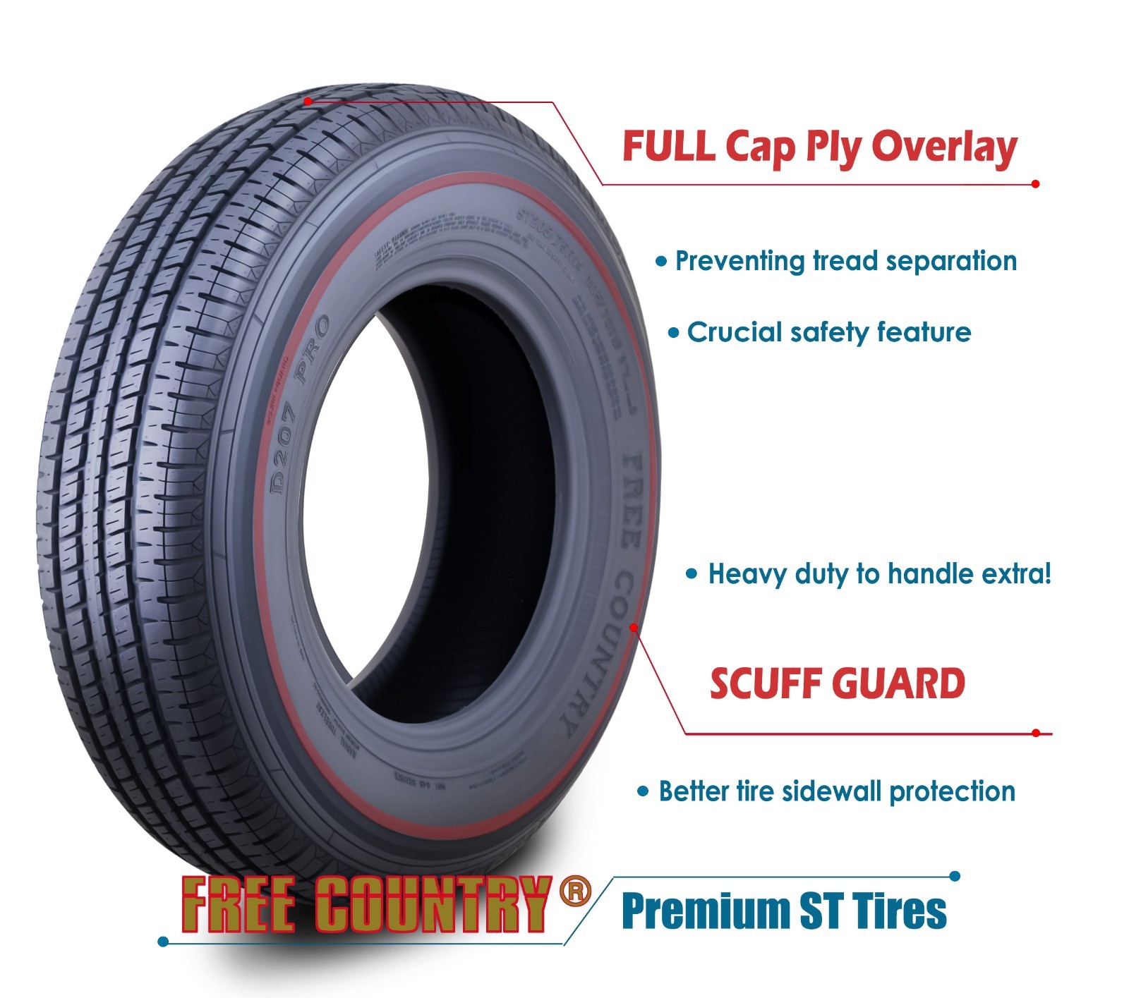 ST175/80R13 Trailer Tire FREE COUNTRY Radial 8 Ply LR D Speed M w/Scuff Guard