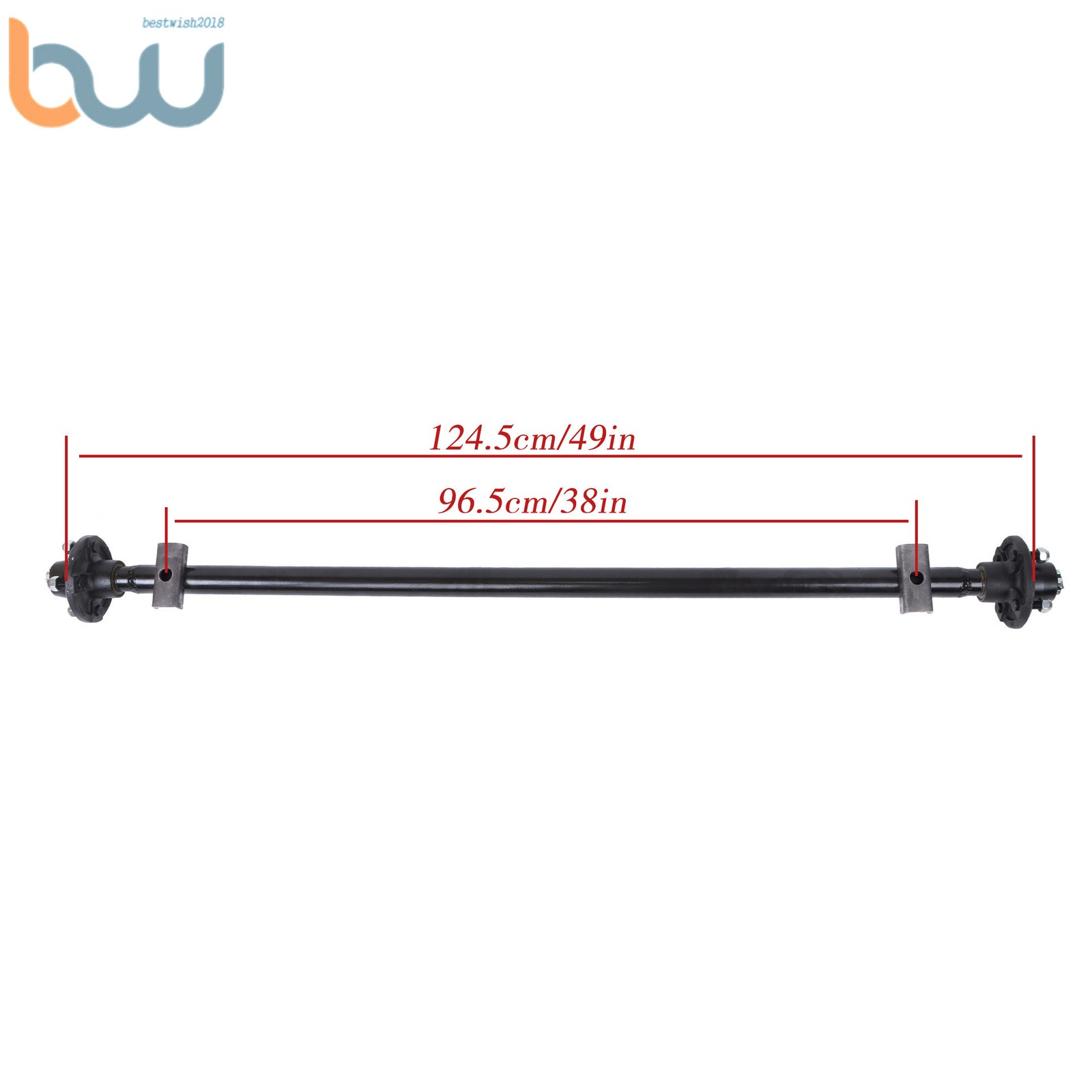 2000 lbs Trailer Boat Axle 4 lug-4″ with 49″~61″ Hub Face 38″~46″ Spring Center