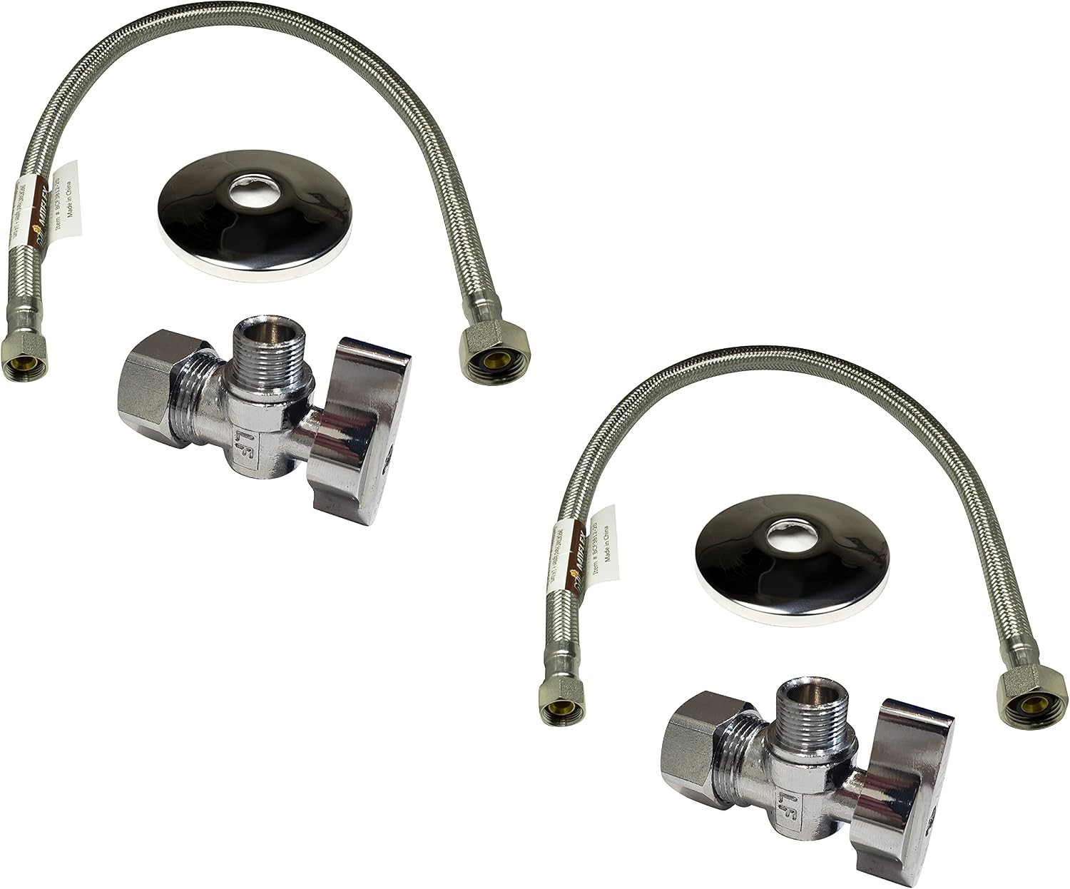 Faucet Shut-Off Valve & Supply Line Set – 20” Stainless Steel, 2 Pack for Homes