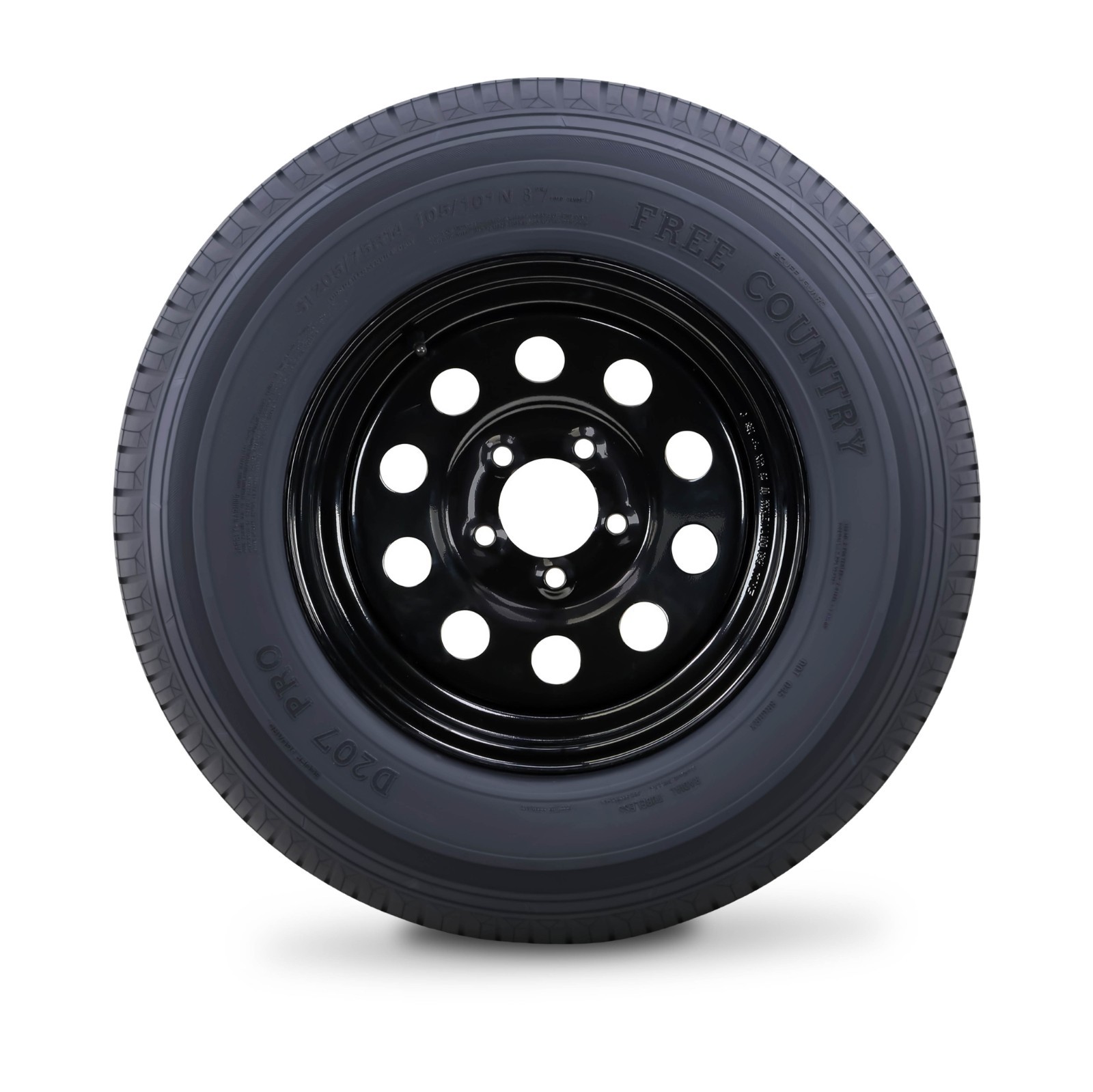 FC Trailer Tire Assembly ST205/75R14 8-Ply Black Mod Rim 5 Lug on 4.5″
