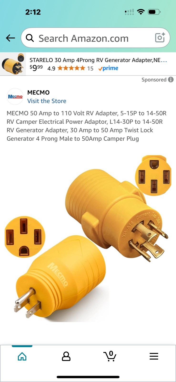 MECMO L14-30P To 14-59R RV Generator Adapter 30-50 Amp Twist Lock 4 Prong Male