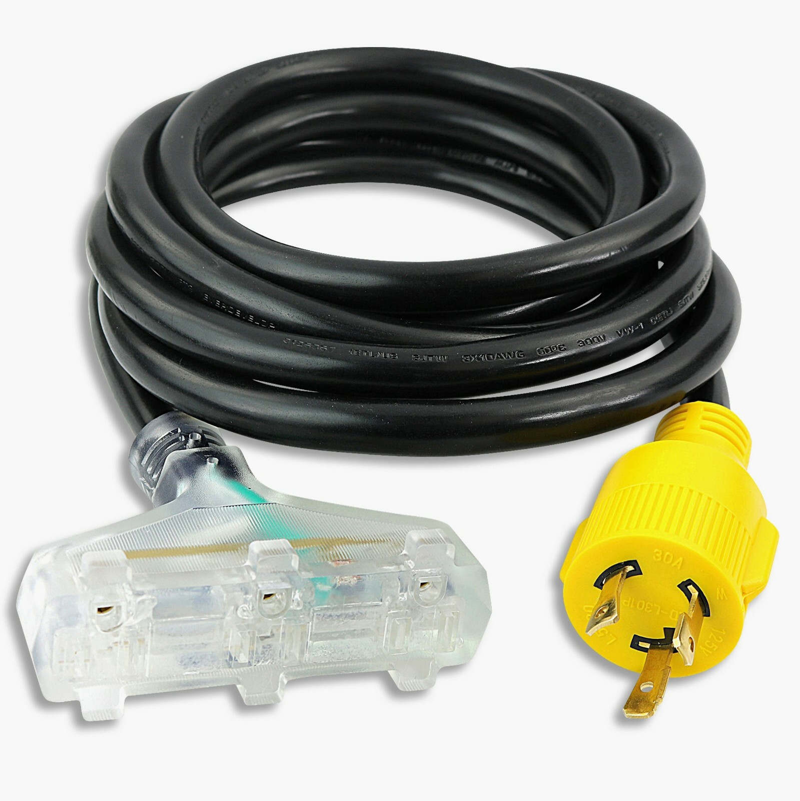 Generator Adapter Cord 10’ 3 Prong Power Cable 10/4 Tri 15 Amp Adapter Plug