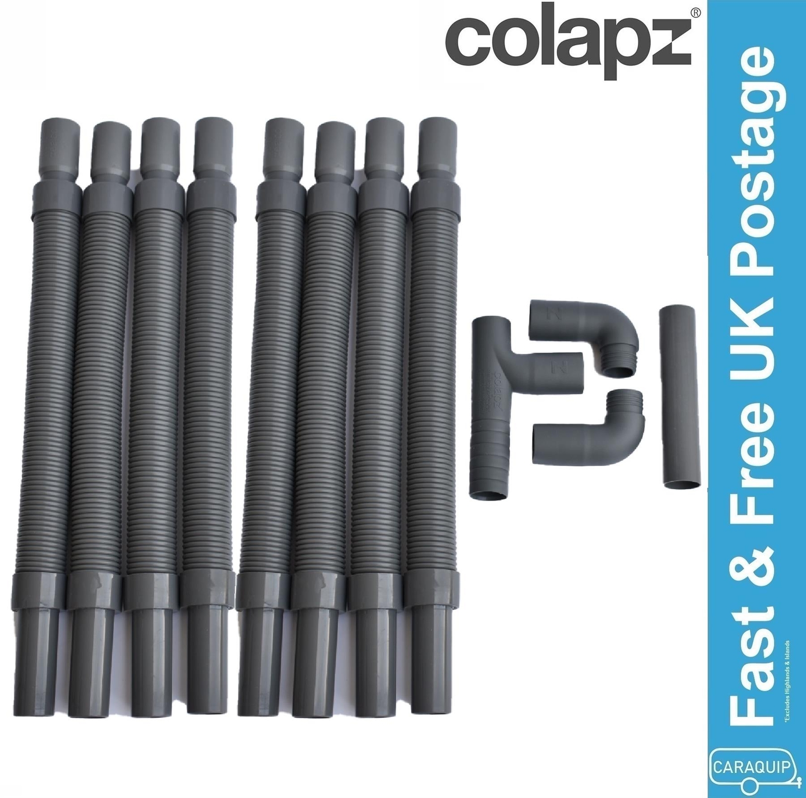 Colapz Flexi Extendable Waste Pipe 28mm Caravan Motorhome & Double Adaptor Kit