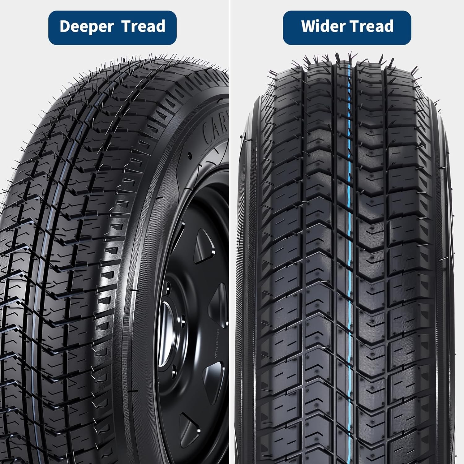 2 Pack ST205/75D14 Trailer Tires & Black Wheels 14″ Rims 5 Lug on 4.5″ 205 75 14
