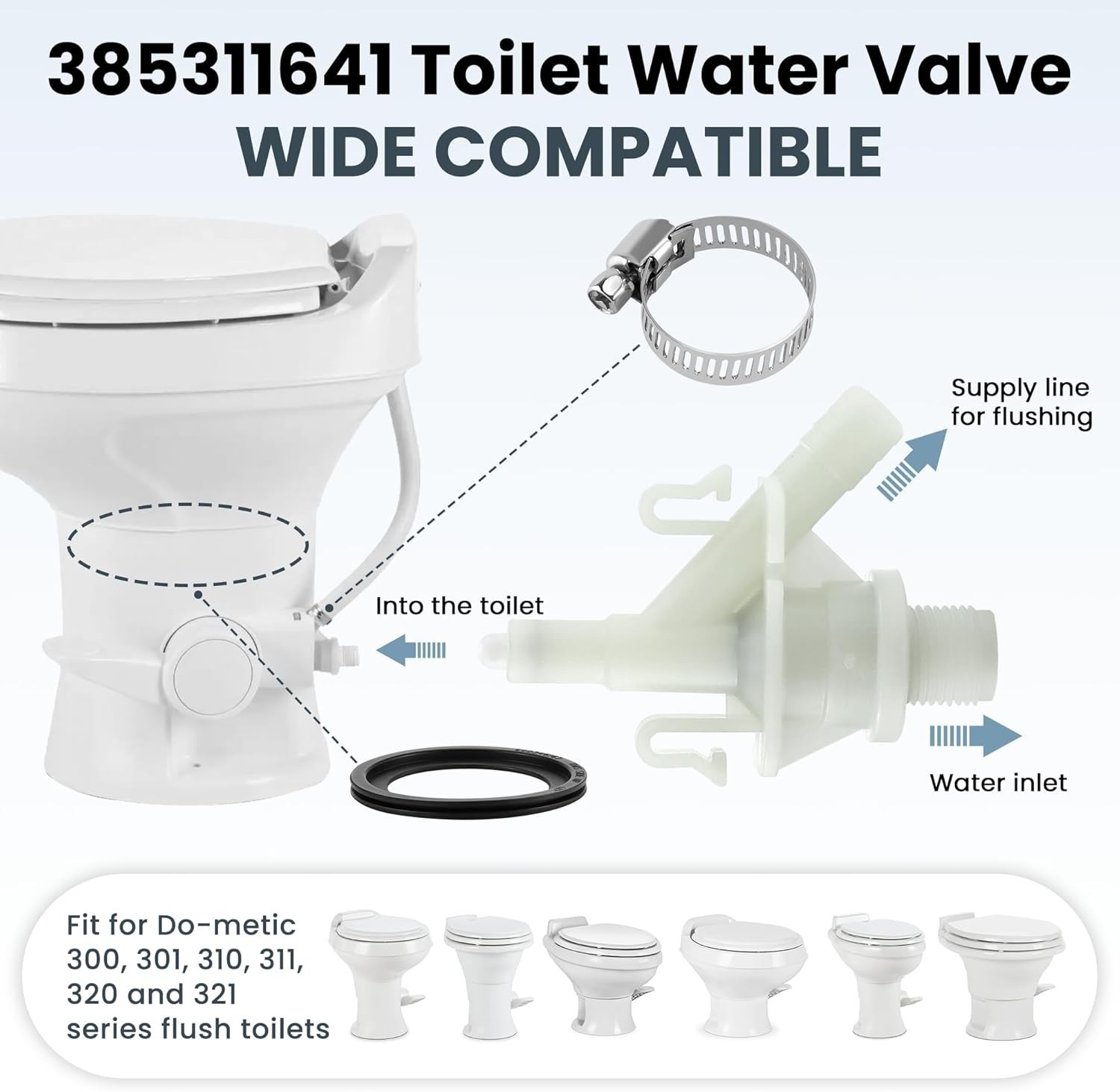2x Plastic Water Valve Kit For Dometic 300 310 320 Series RV Toilet Repair Flush