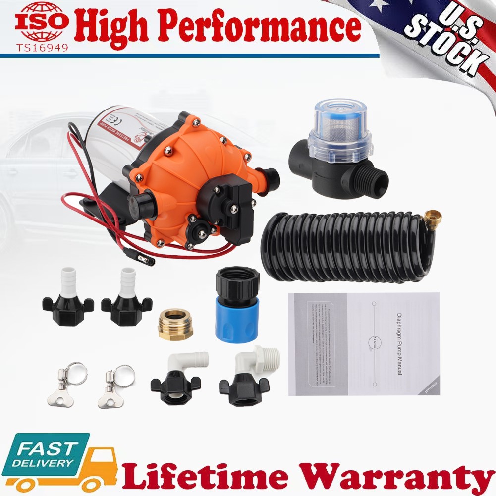 12V Water Pump Kit 26.5L/MIN 80PSI High Pressure Wash-Down Deck Caravan Boat Set