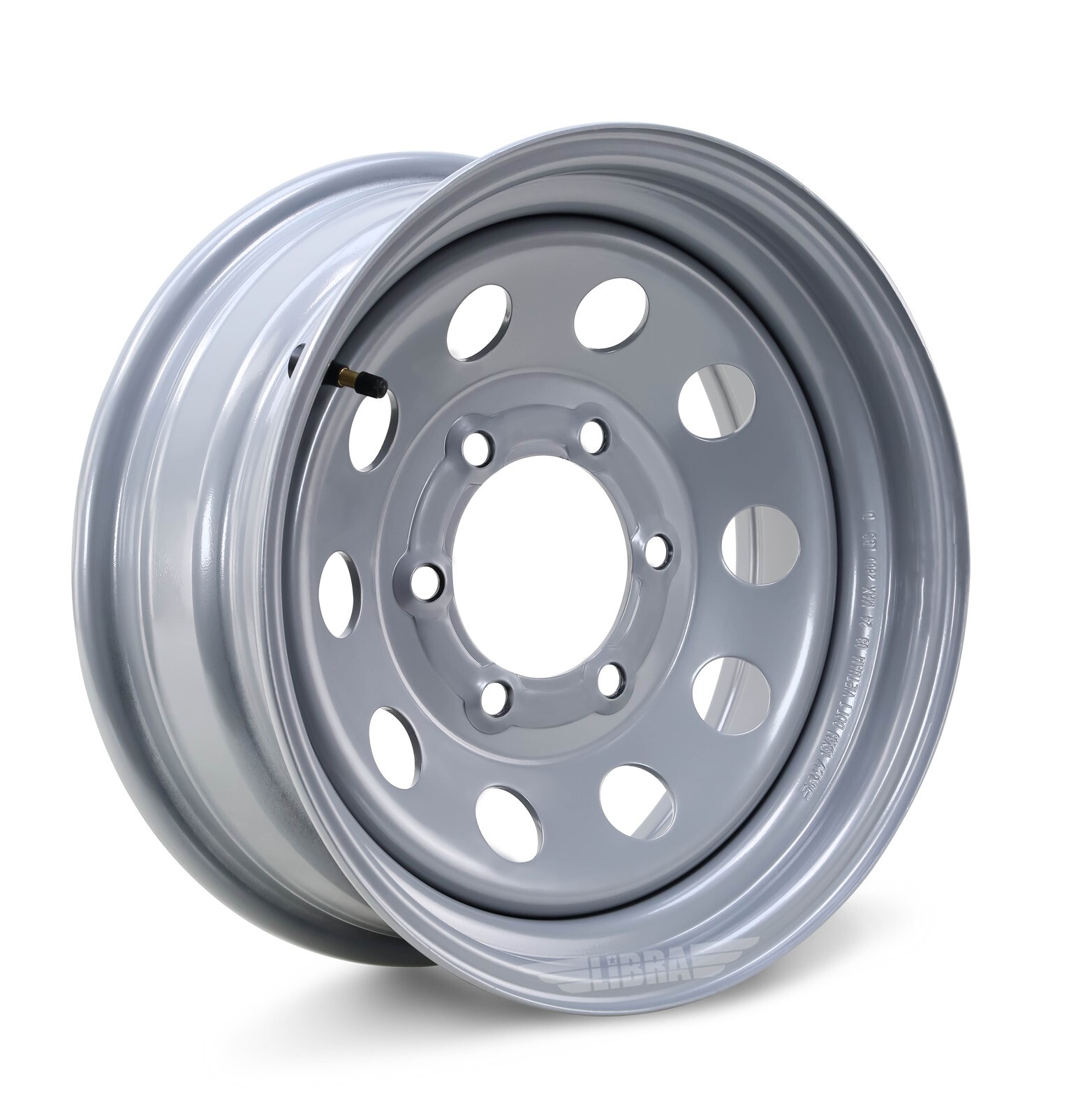 LIBRA 15 x 6 Trailer Wheel 6 Lug on 5.5″ Bolt Pattern Silver Mod -17011