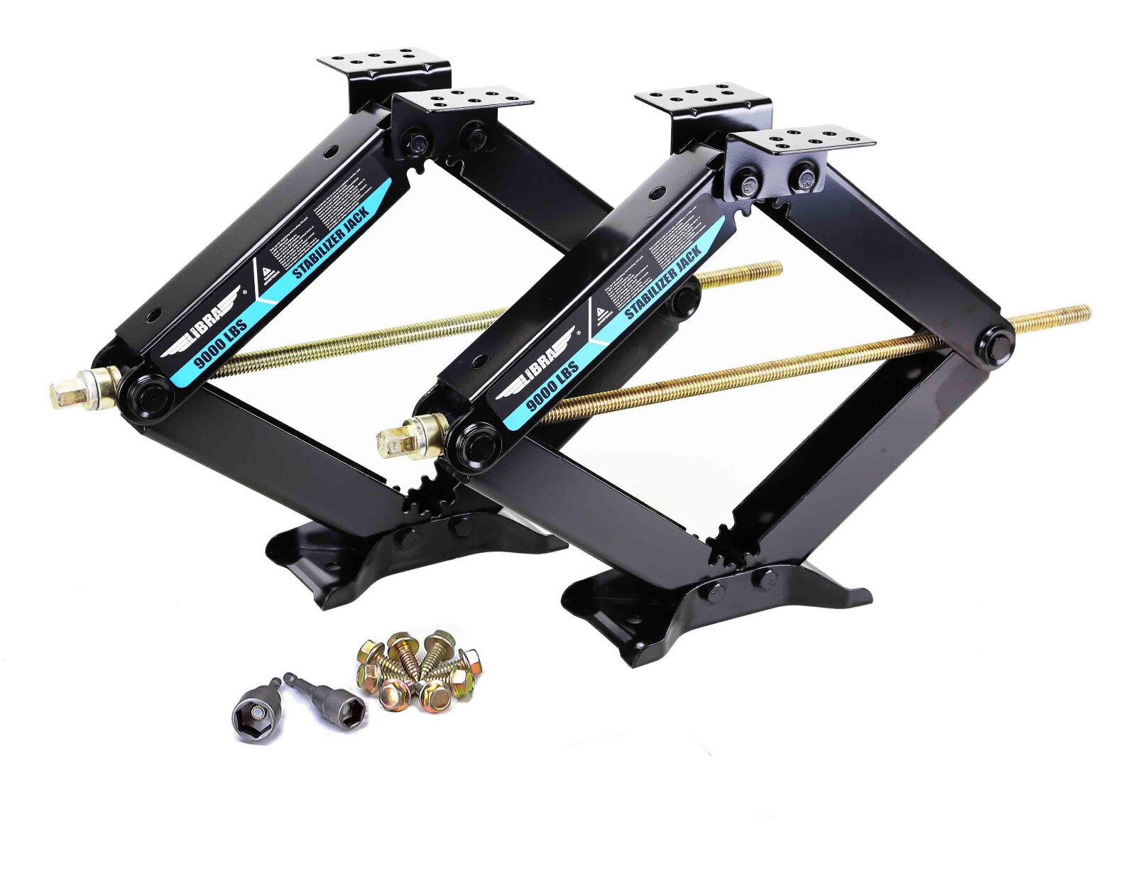 Set 2 LIBRA 9000 lb 24″ HD RV Stabilizer Leveling Scissor Jacks w/ socket,Screws