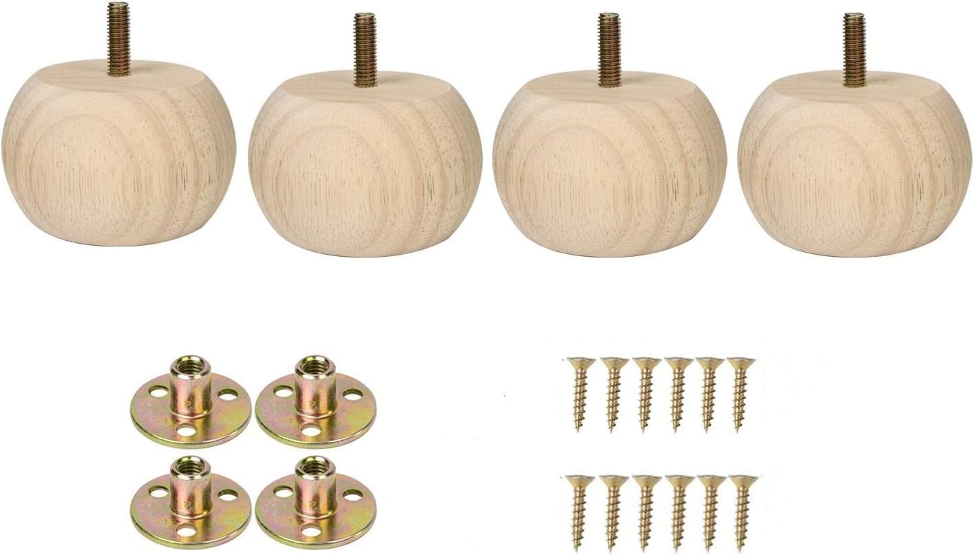 Set of 4 Unfinished Bun Feet Furniture feet 2inches 2inches, Round