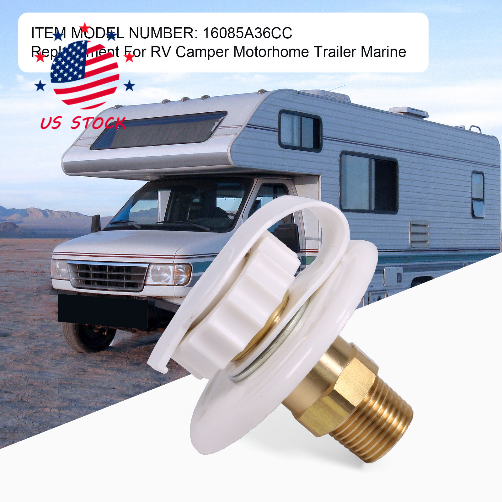 White City Water Fill inlet flange Brass w/ check valve RV Camper MPT 1/2″ Male