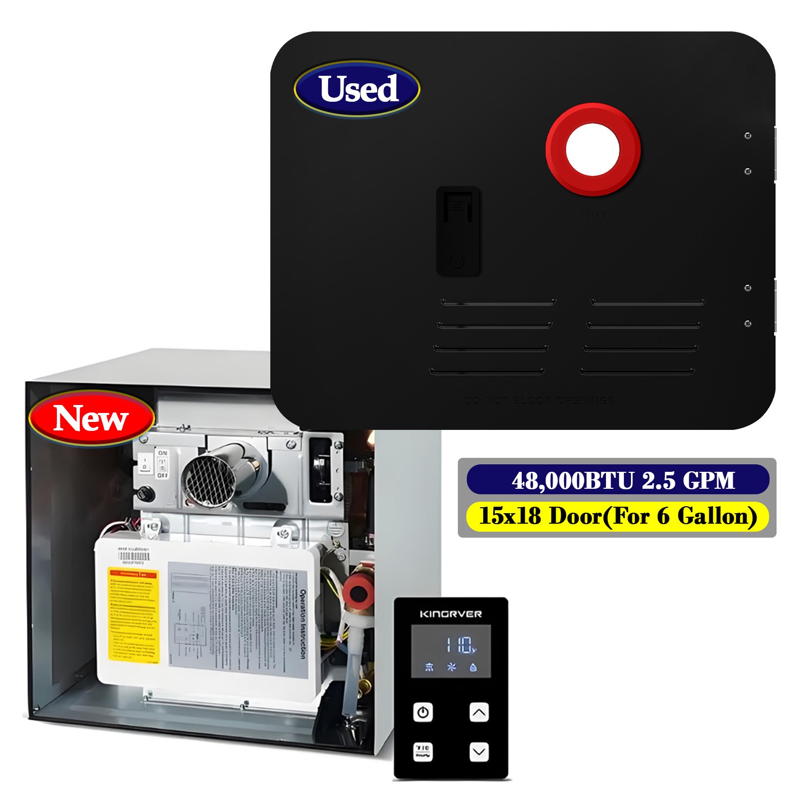 KingRVer 15″x18″ RV Tankless Water Heater Propane 48,000 BTU w/Remote Controller