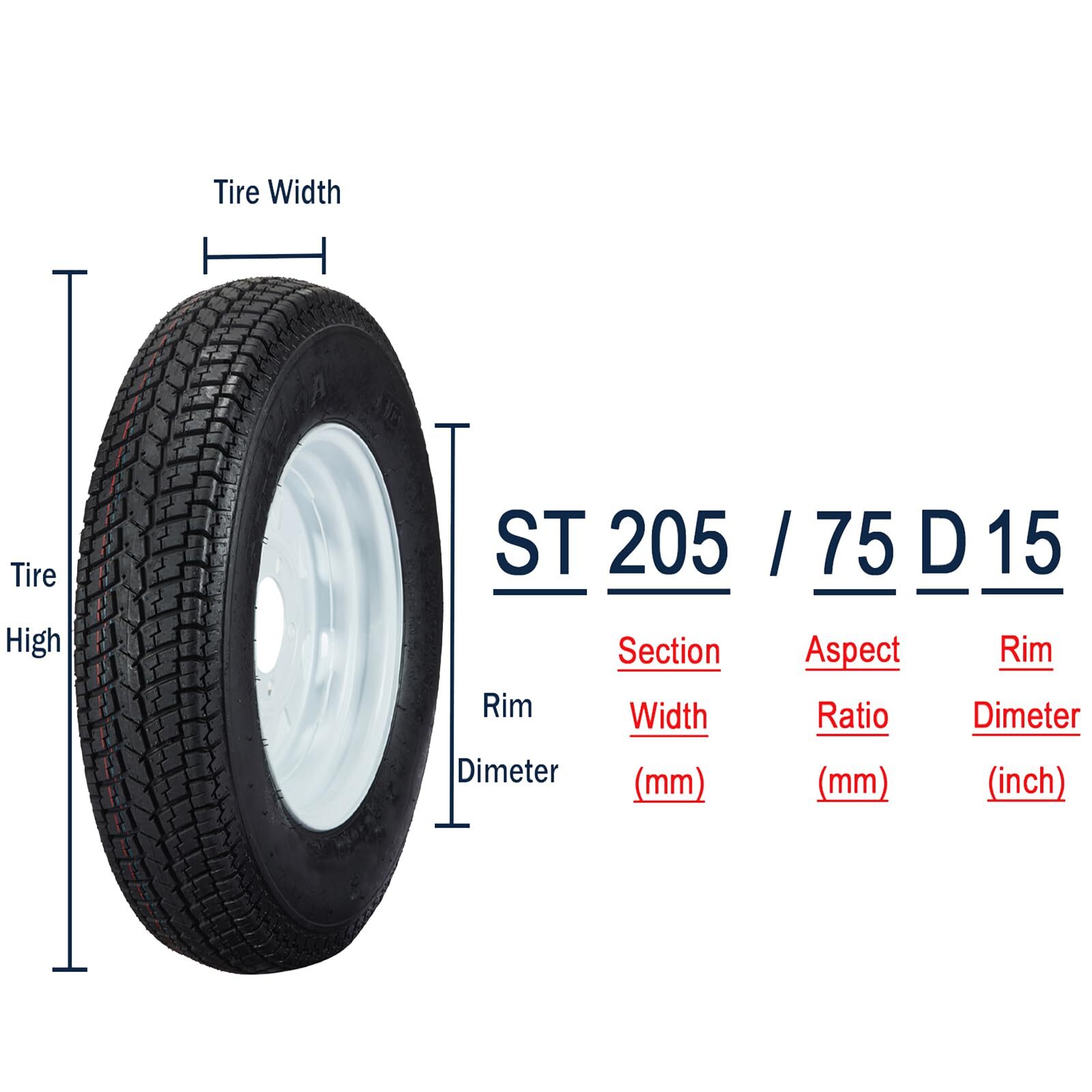 🔥Set of 4 ST205/75D15 Trailer Tires & Wheels 5Lug Load Range C 15″ Rim Fuel-sav
