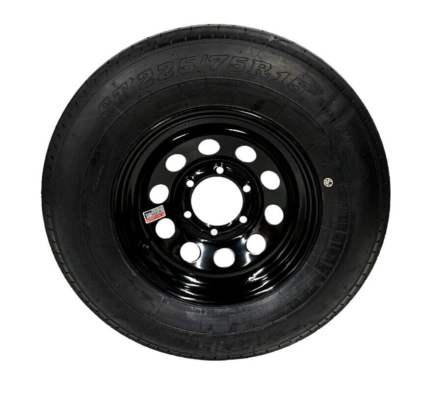 Trailer Tire On Rim ST225/75R15 Radial LRE 6 Lug 6 x 5.5″ Modular Black Wheel