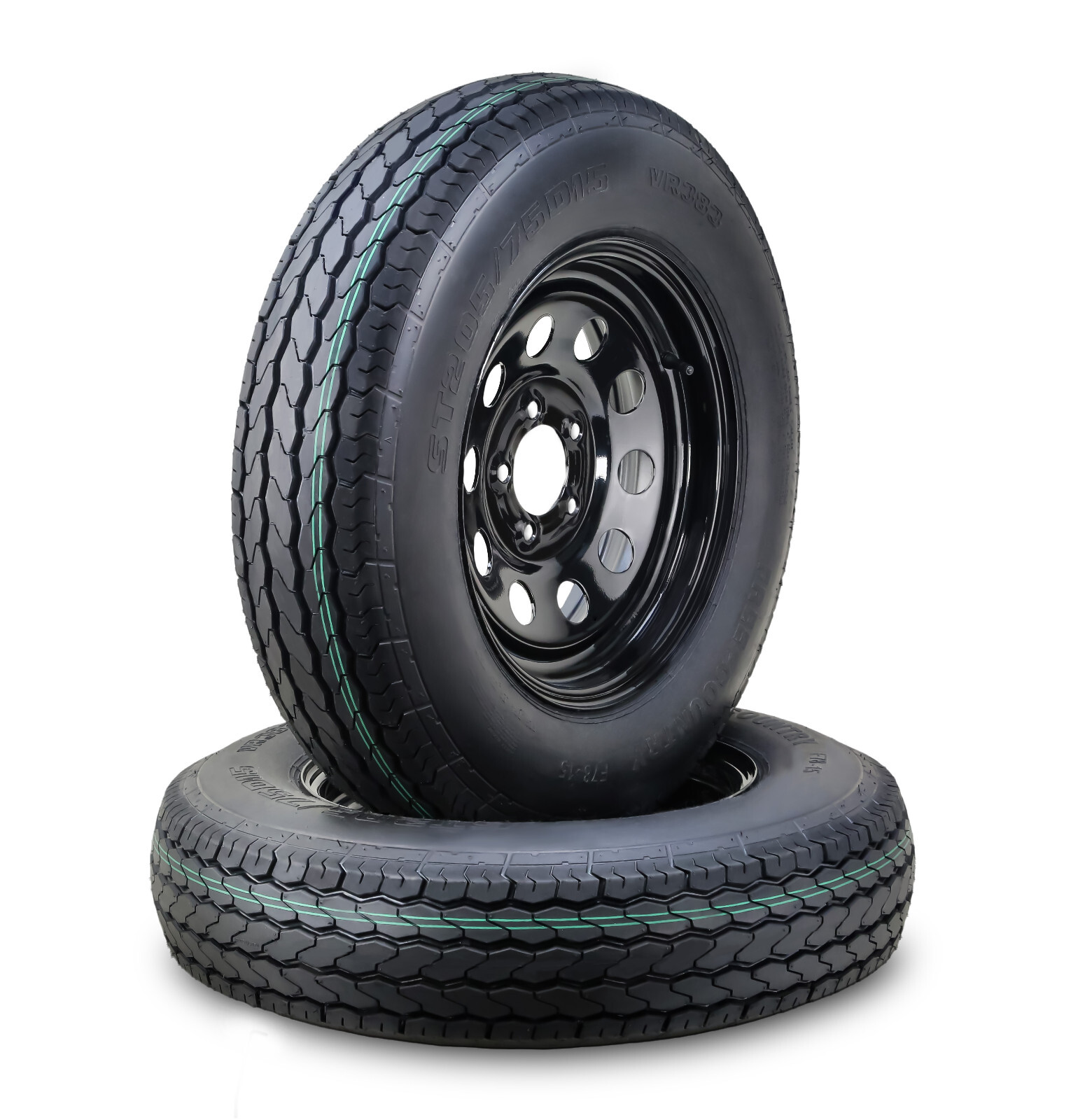 2 FC Trailer Tire Assembly ST205/75D15 6-Ply C 107L 5 Lug x 5″ Black Mod