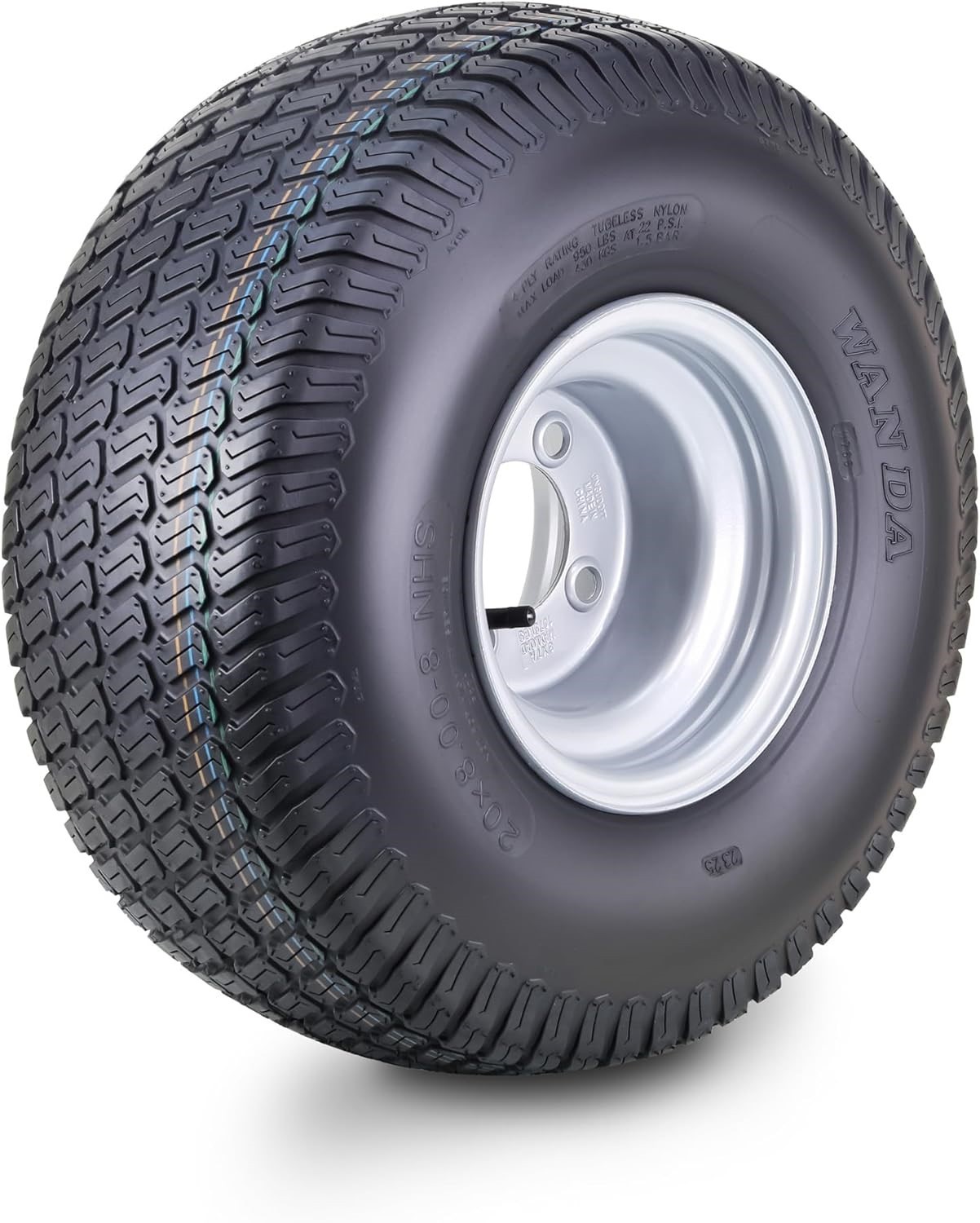 WANDA Lawn Mower Tire & wheel 20X8-8 4-Ply with 4×4″ Silver Wheel-13035