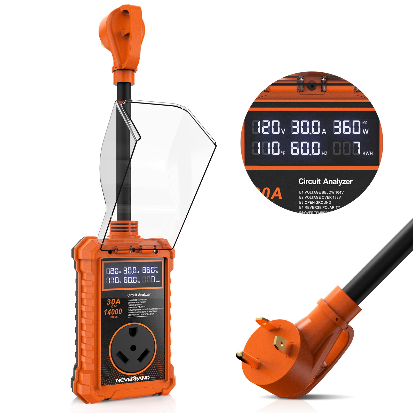RV Surge Protector 30 Amp Waterproof 3750W 125V 14000J Protection for RV Camper