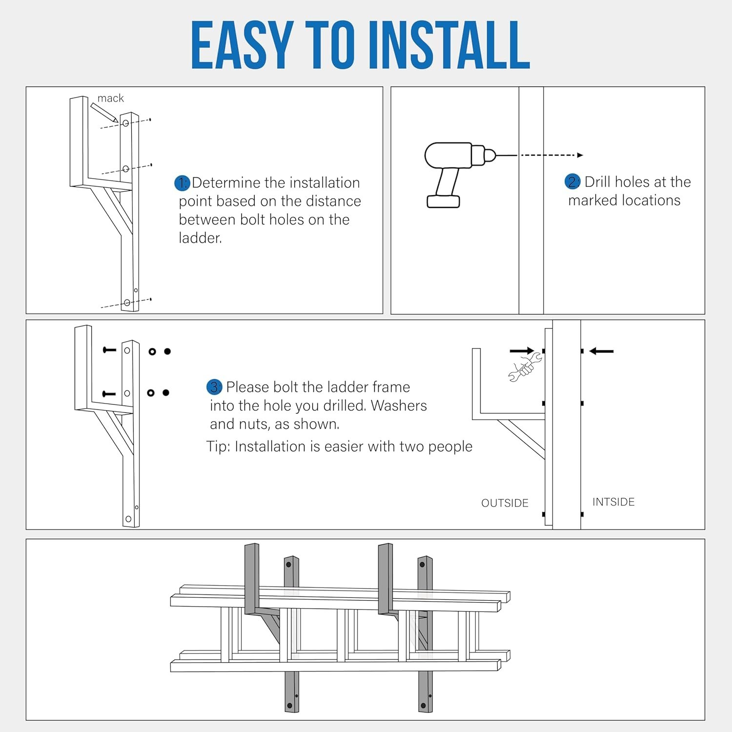 U.S. Warehouse Fits Ladder Rack for Trailer,Side Mount Heavy Steel Ladder Rack