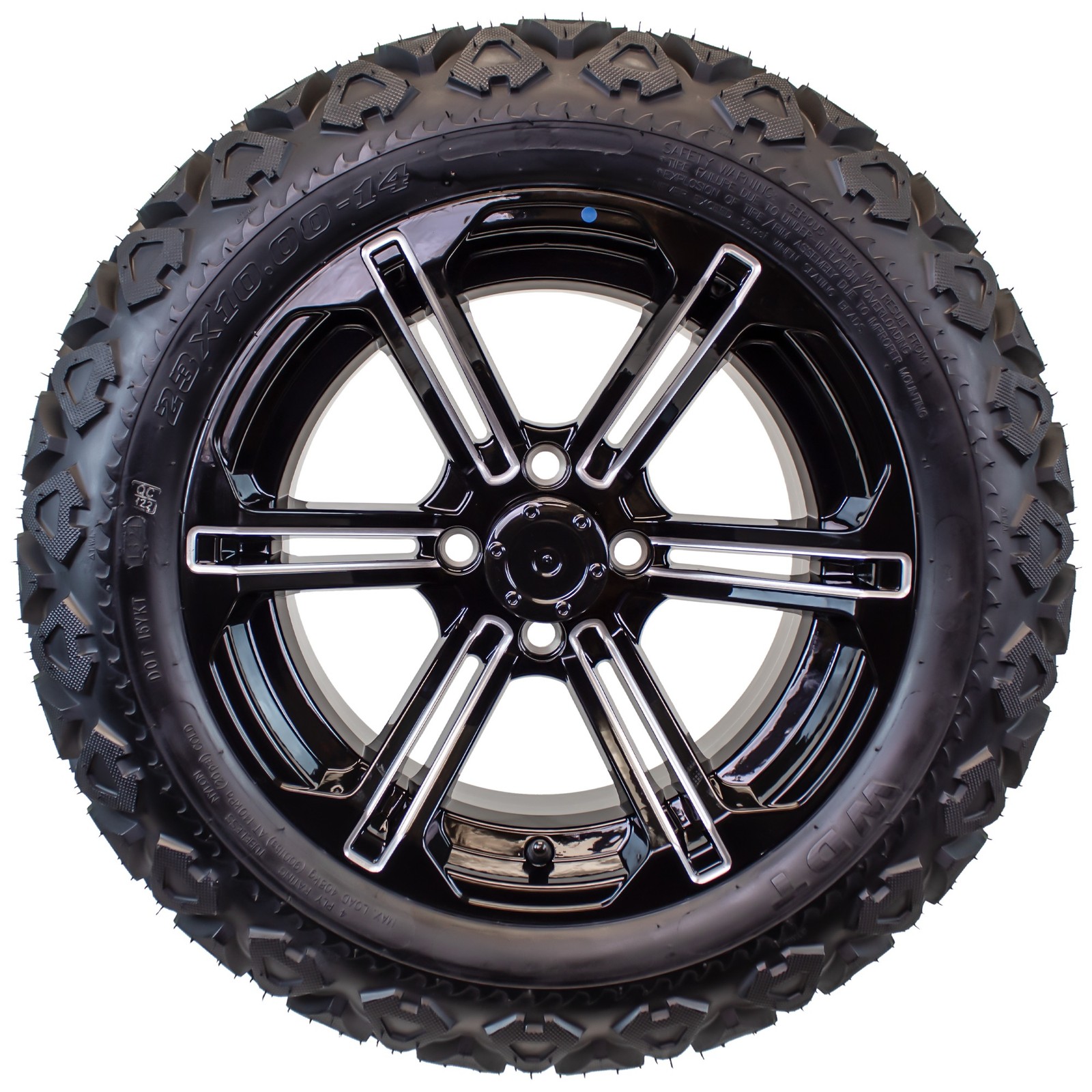 4-Pk 23X10.00-14 Golf Cart ATV Offroad Tire 14X7 Gloss Black Rim B6 All Terrain