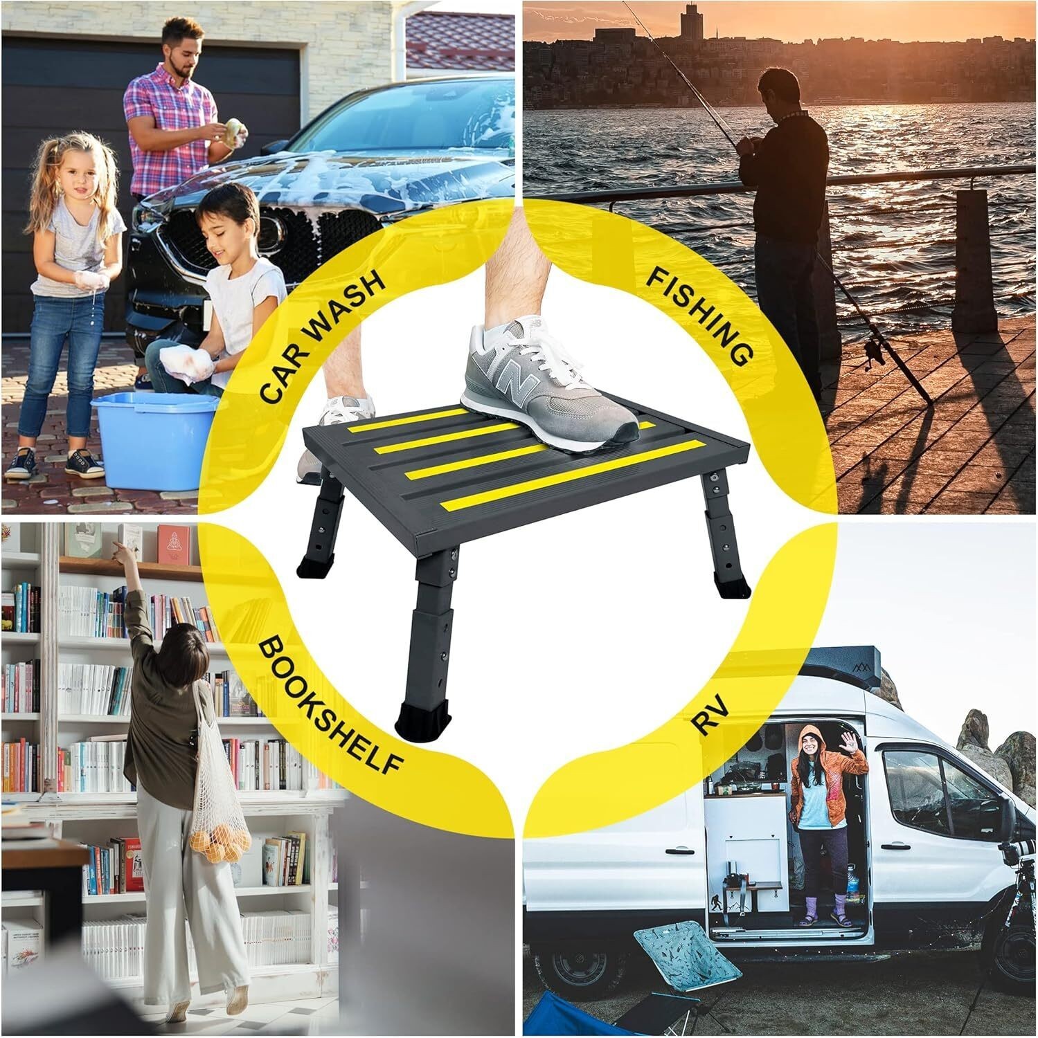Adjustable Height Aluminum RV Step Foldable Platform Step Stool Non-Slip Feet
