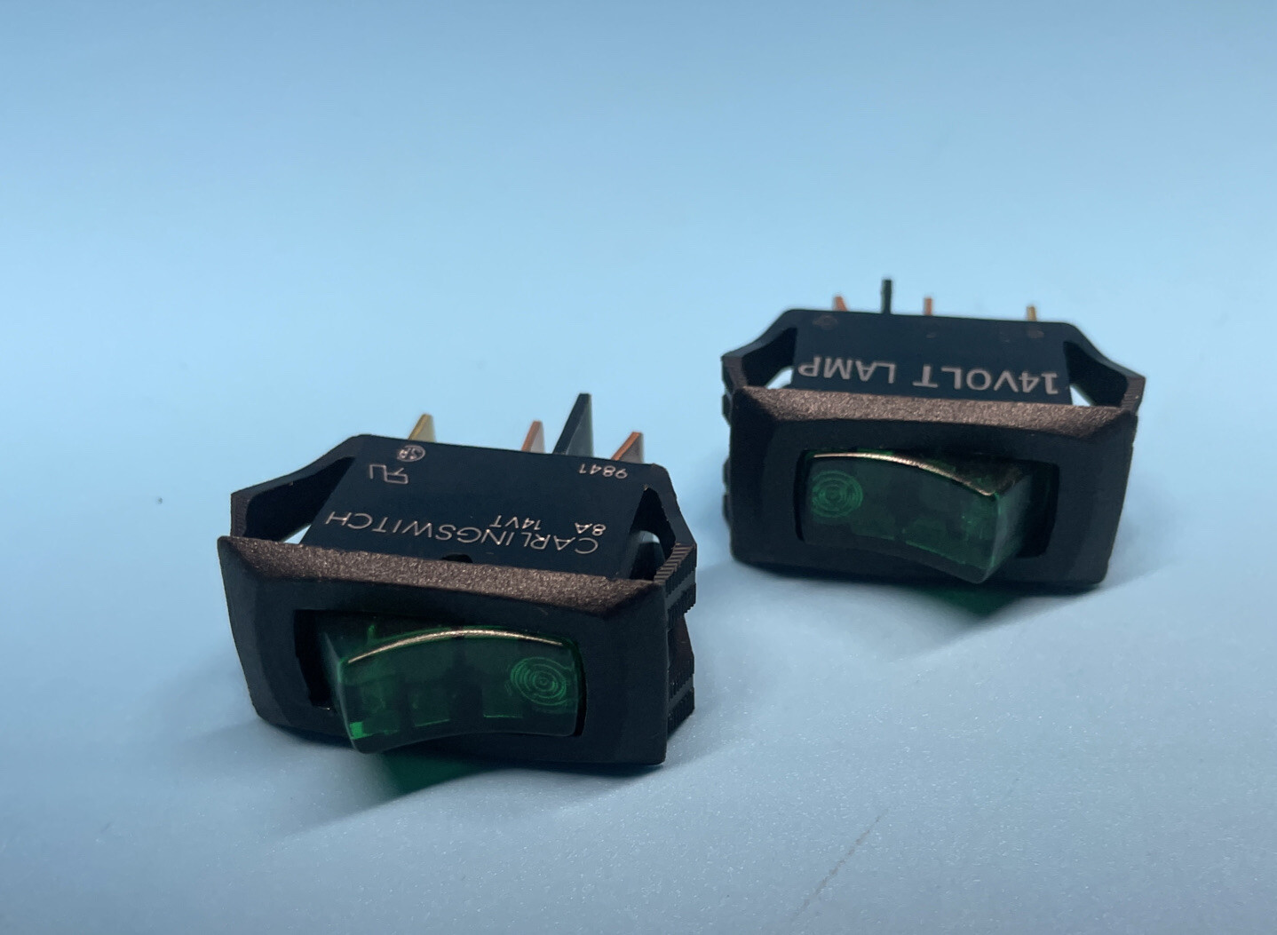 CARLING SWITCH 14V WITH GREEN LIGHT 3 PRONG RV ROCKER (LOT OF 2)