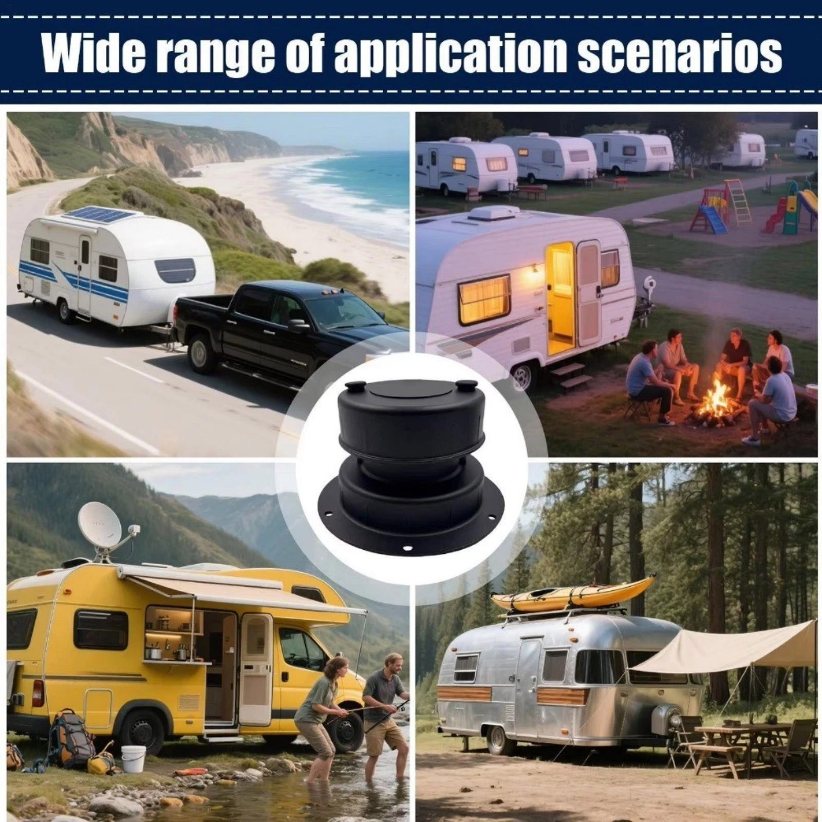 Universal RV Plumbing Vent Cap Replacement 5.3×3 Inch Black For 1-2 3/8 Pipe