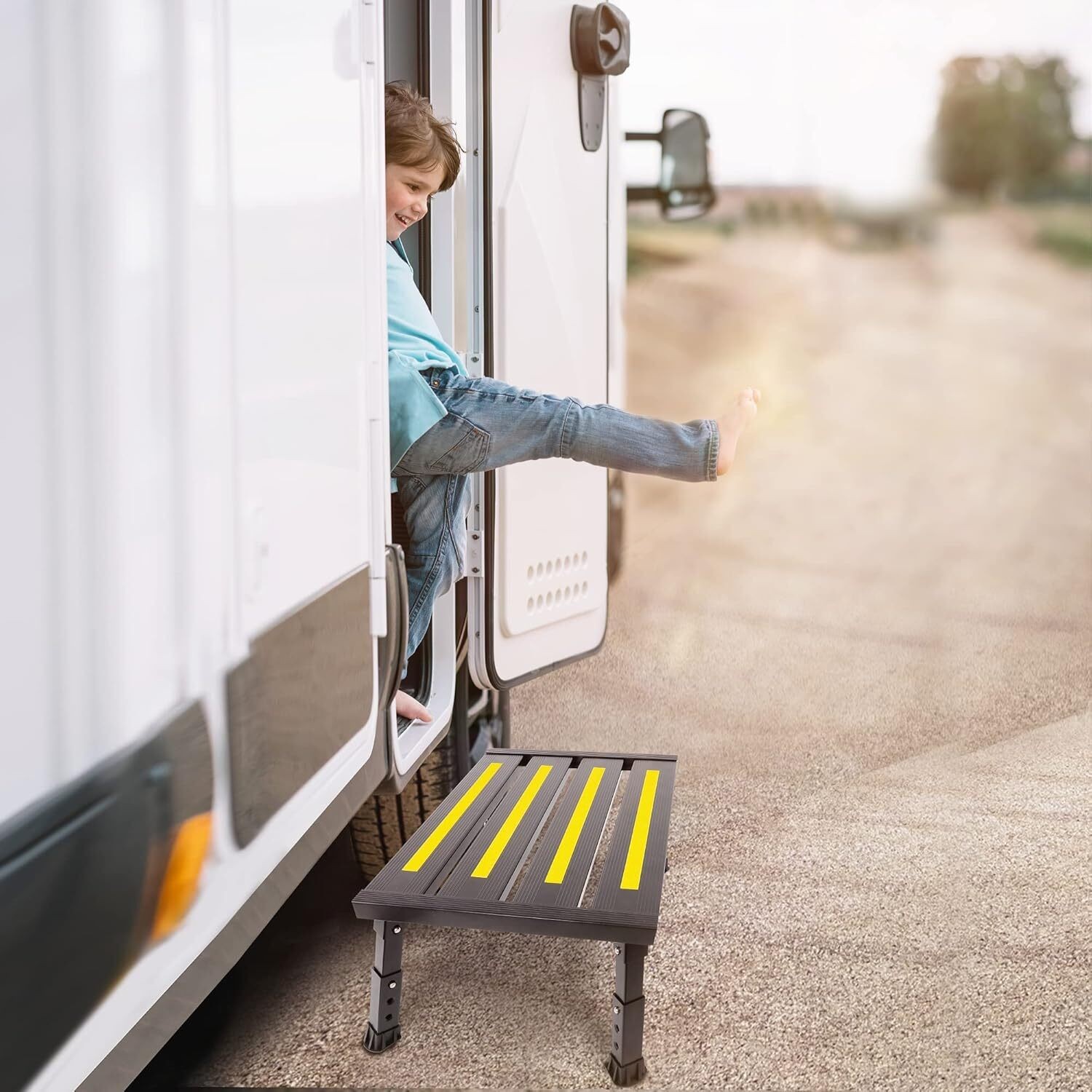 Adjustable Height Aluminum RV Step Stable Foldable Platform Step Stool Kitchen