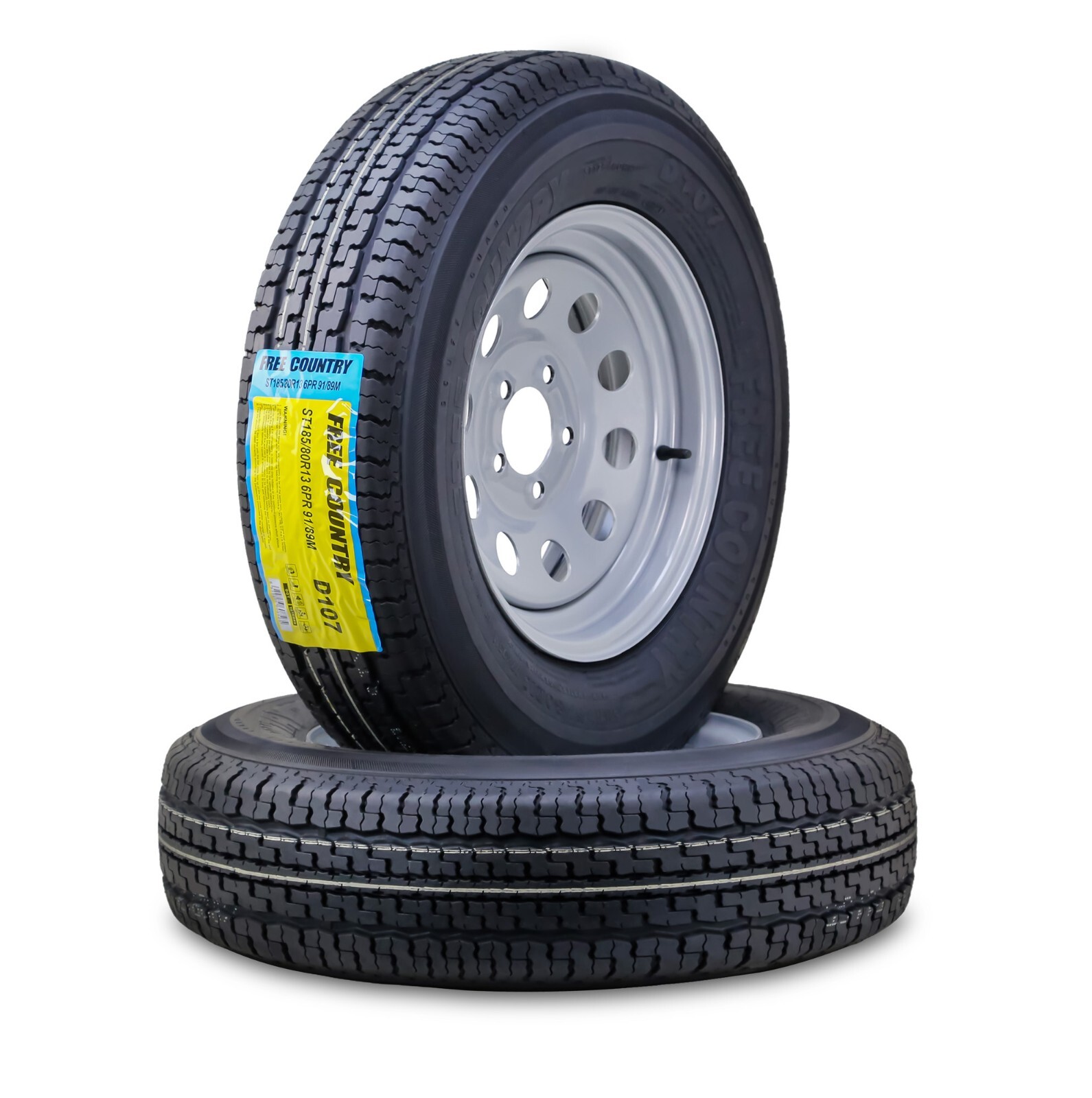 2 Free Country Trailer Tire Rim ST185/80R13 6-Ply C 94M 5 Lug x 4.5″ Silver Mod