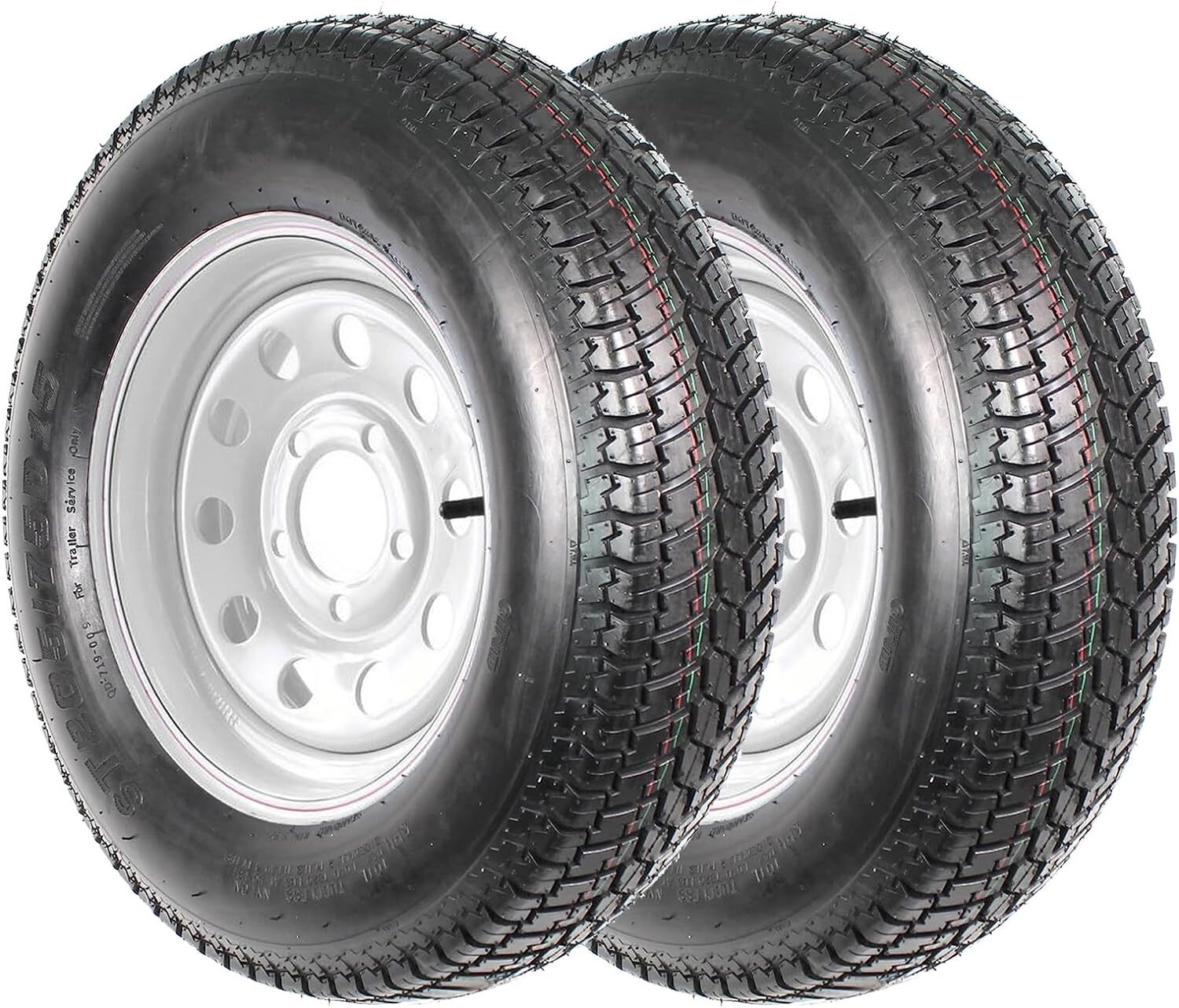 2 Pack ST205/75D15 Trailer Tires on Rims 205/75 15 in. 5 Lug with Silver Wheel