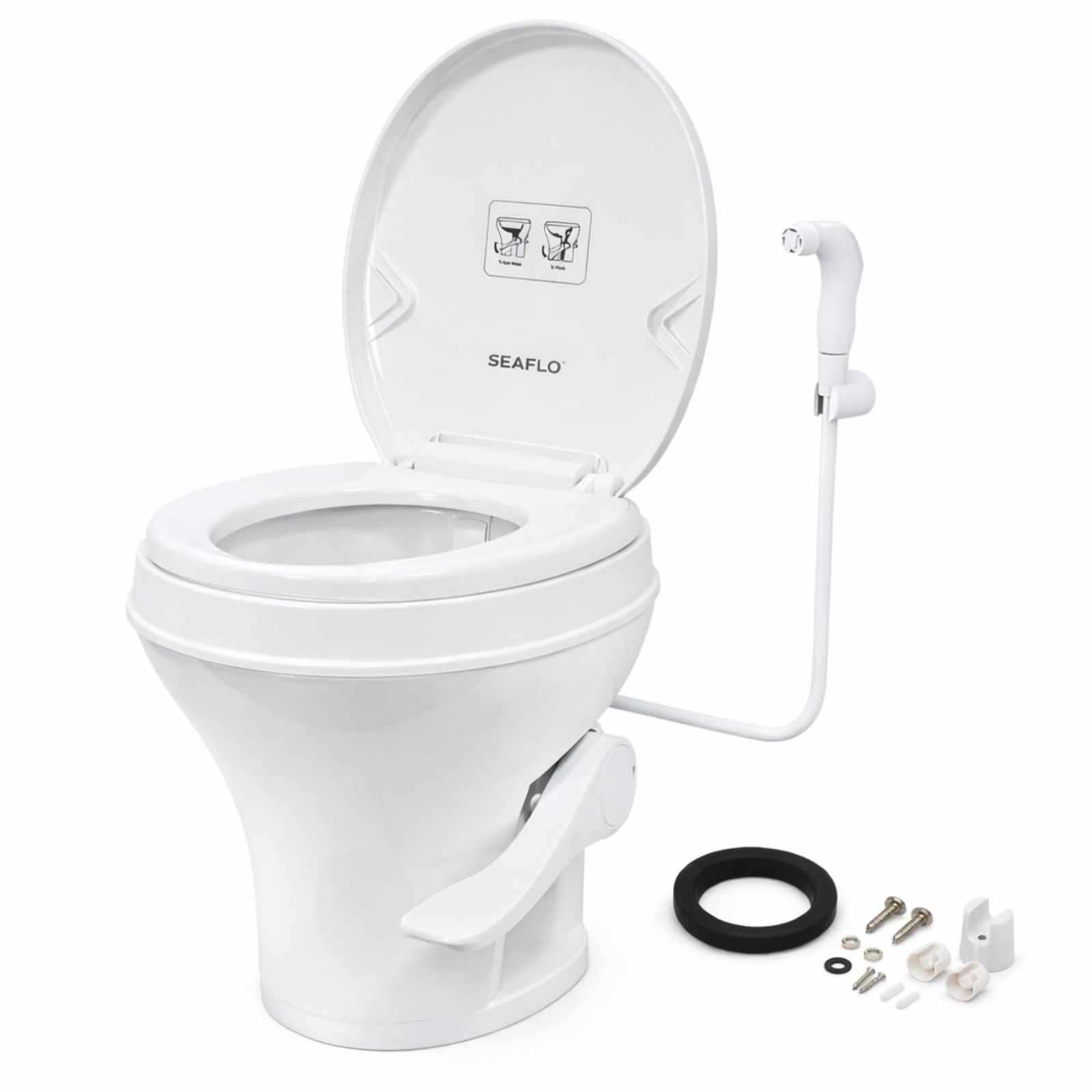 Residential Height Camper/Rv Toilet with Sprayer Attachment, 18.5” Standard Heig