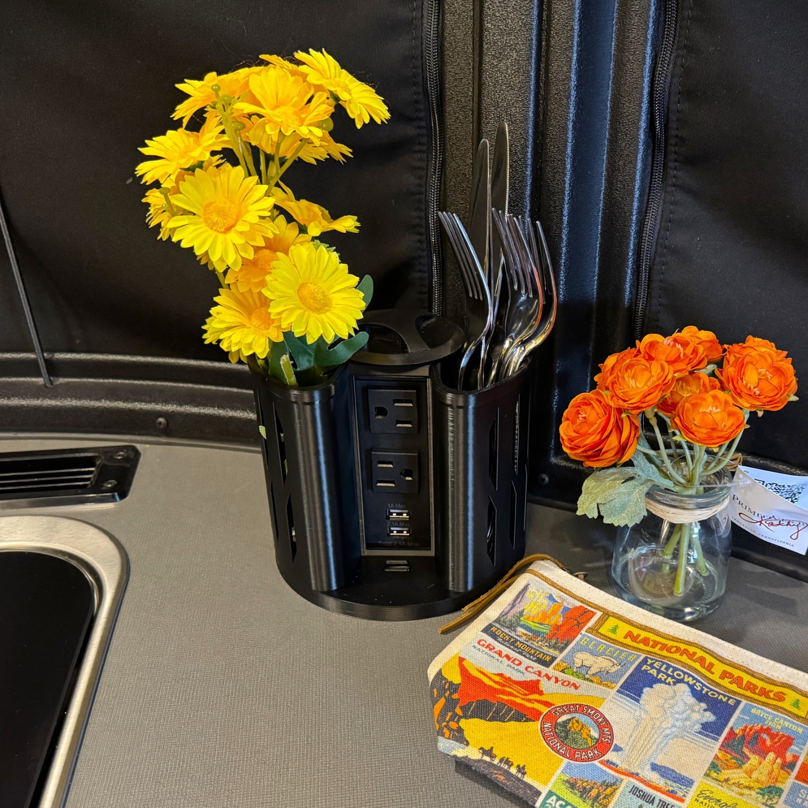 Countertop Organizer for the Airstream Basecamp – Accessible Plugs [Black]