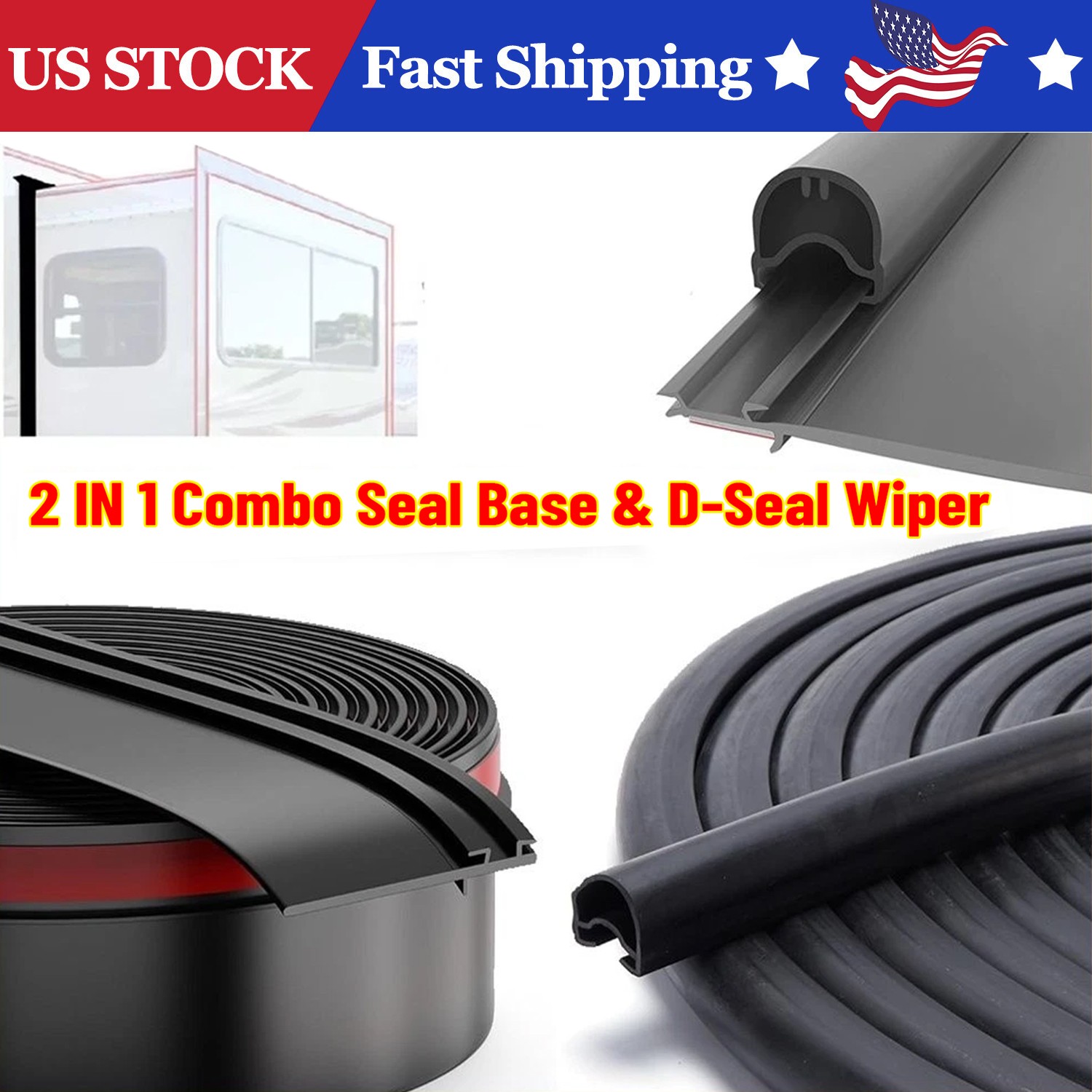 RV Camper Slide Out Seal Set 018-312-EKD D-Seal Wiper 018-341 EK Base 35 Feet