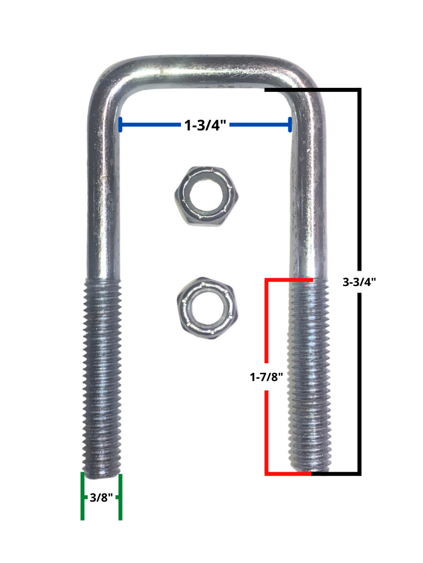 Square U-Bolt 3/8″ x 1-3/4″ x 3-3/4″ Zinc Plated & 2- Locking Nuts