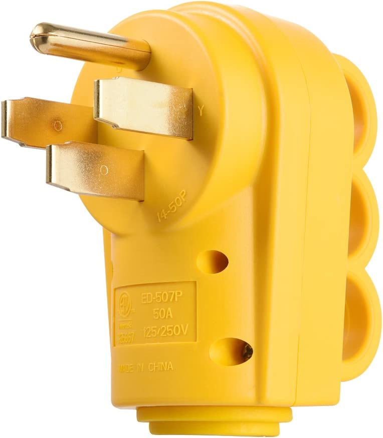 RV Trailer 50A Heavy Duty Rewireable Male 3-Prong Electrical Plug Adaptor Yellow