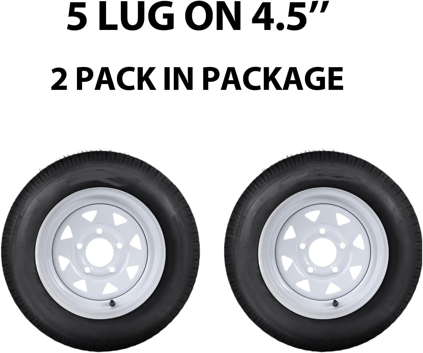 Trailer Tires 2 Pack 4.80-12 6PR Load C 12″ Wheels 5 Lug 4.5″ Bolt Pattern 90PSI