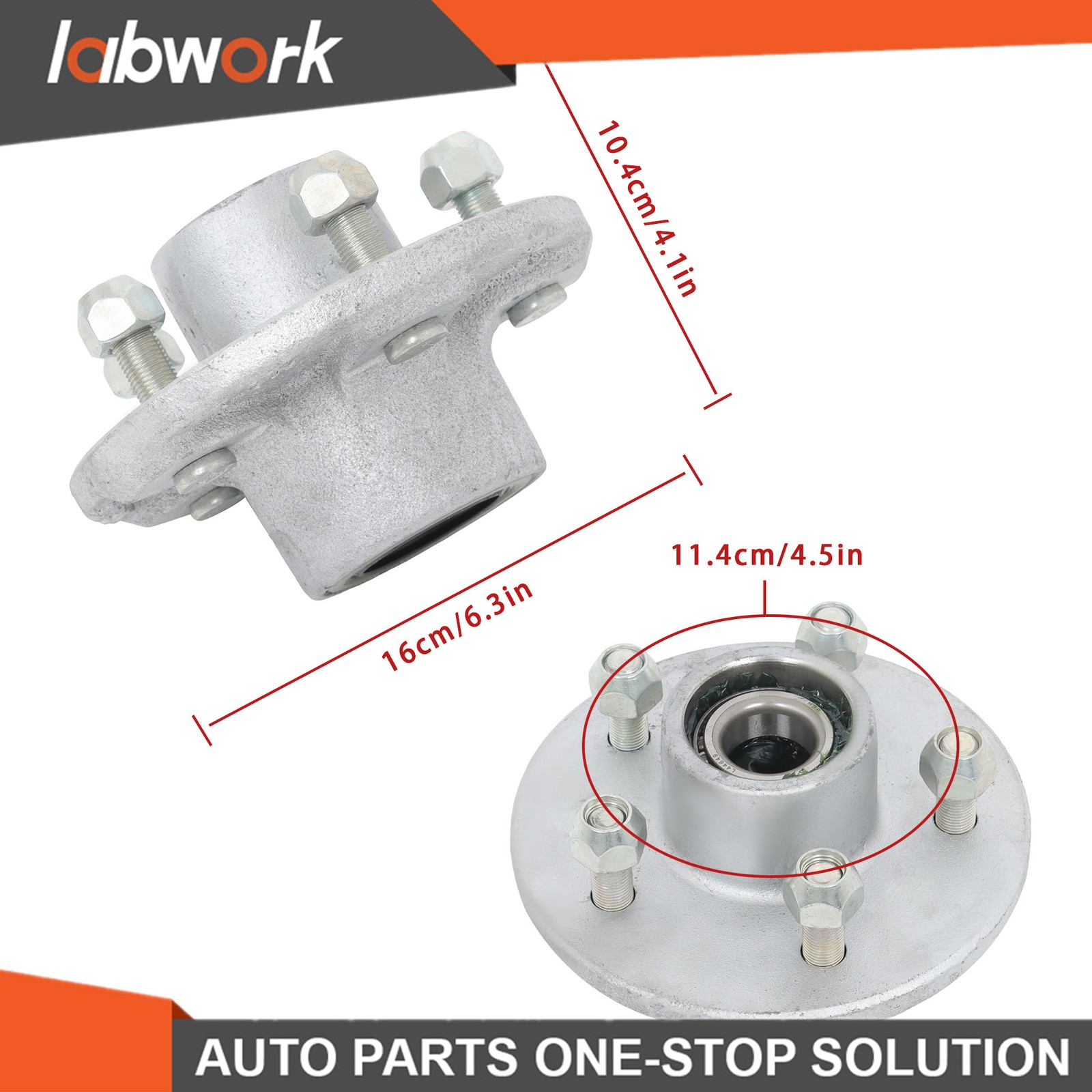 Labwork 2 Sets Pre-Assembled 5 on 4.5′ Galvanized Trailer Hub Kit For 3500 lbs.