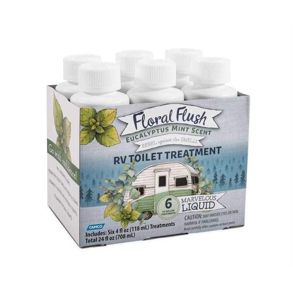 Camco 41482 Floral Flush RV Toilet Treatment Singles, Eucalyptus Mint Scent –