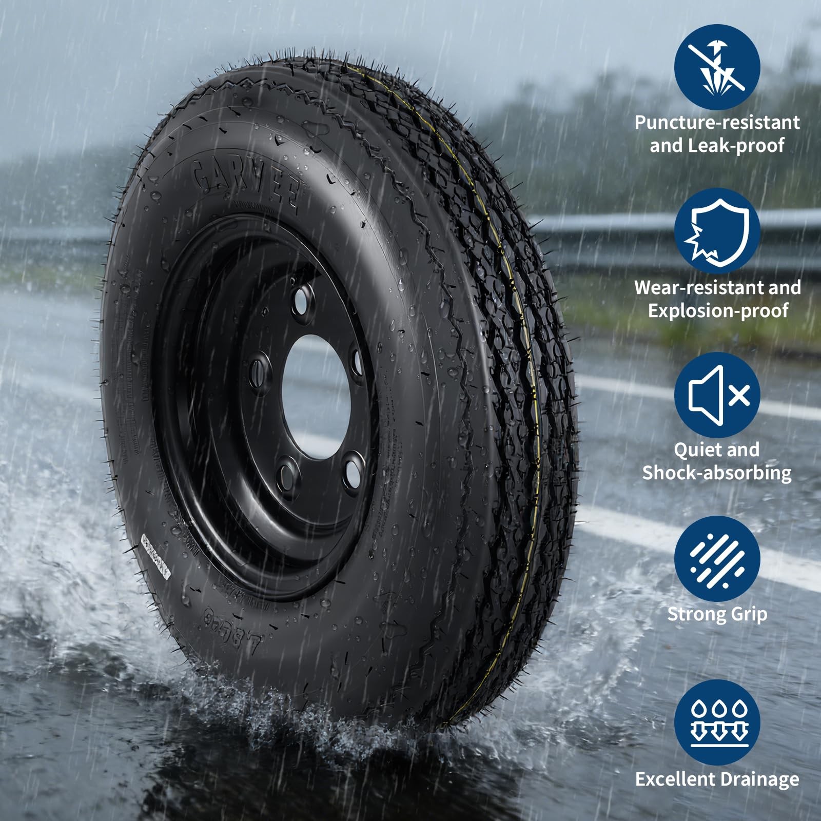 2pcs Trailer Tire on Rims 4.80-12 480×12 4.80×12 6PR Black Wheels ,5 Lug on 4.5″