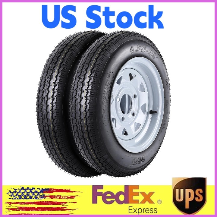🔝2PC 4.80-12 Trailer Tires w/12” Rims,4 Lug on 4”,Load Range C,6PR for Travel