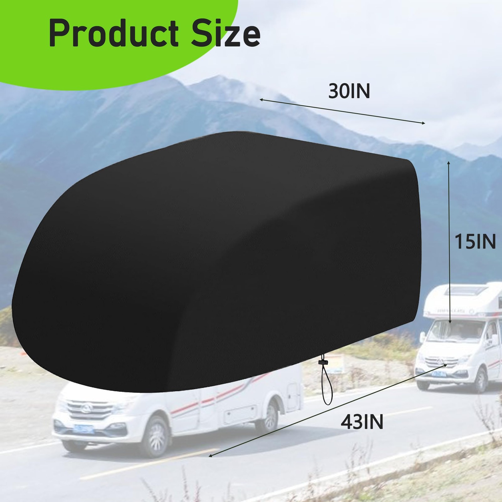 RV Air Conditioner Cover, 600D Waterproof Outside 43″L x 30″W x 15″H, Black