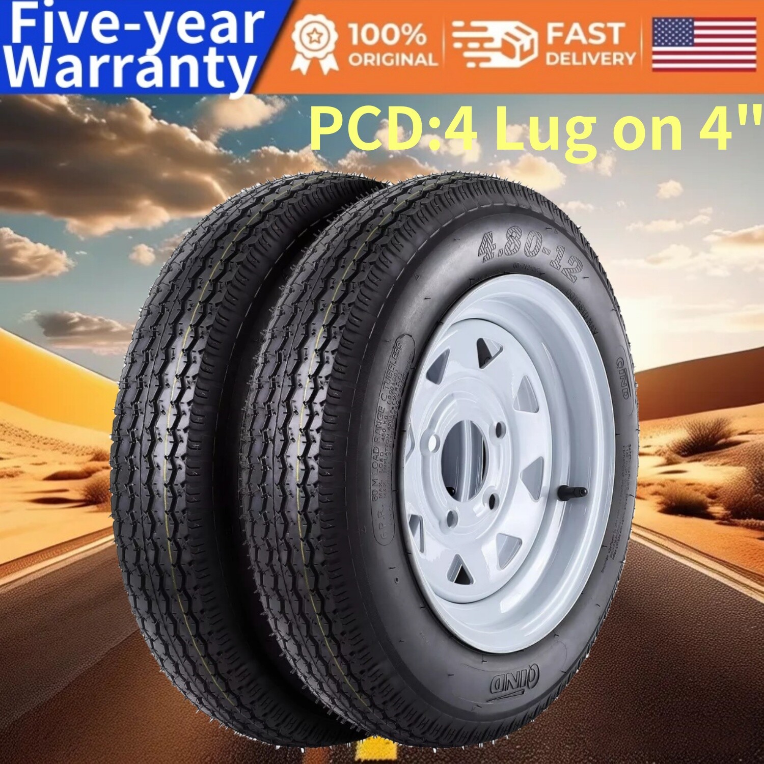 Trailer Tires 4 Lug on 4” for Travel/Camper/Landscape/Utility Load Range C 6PR