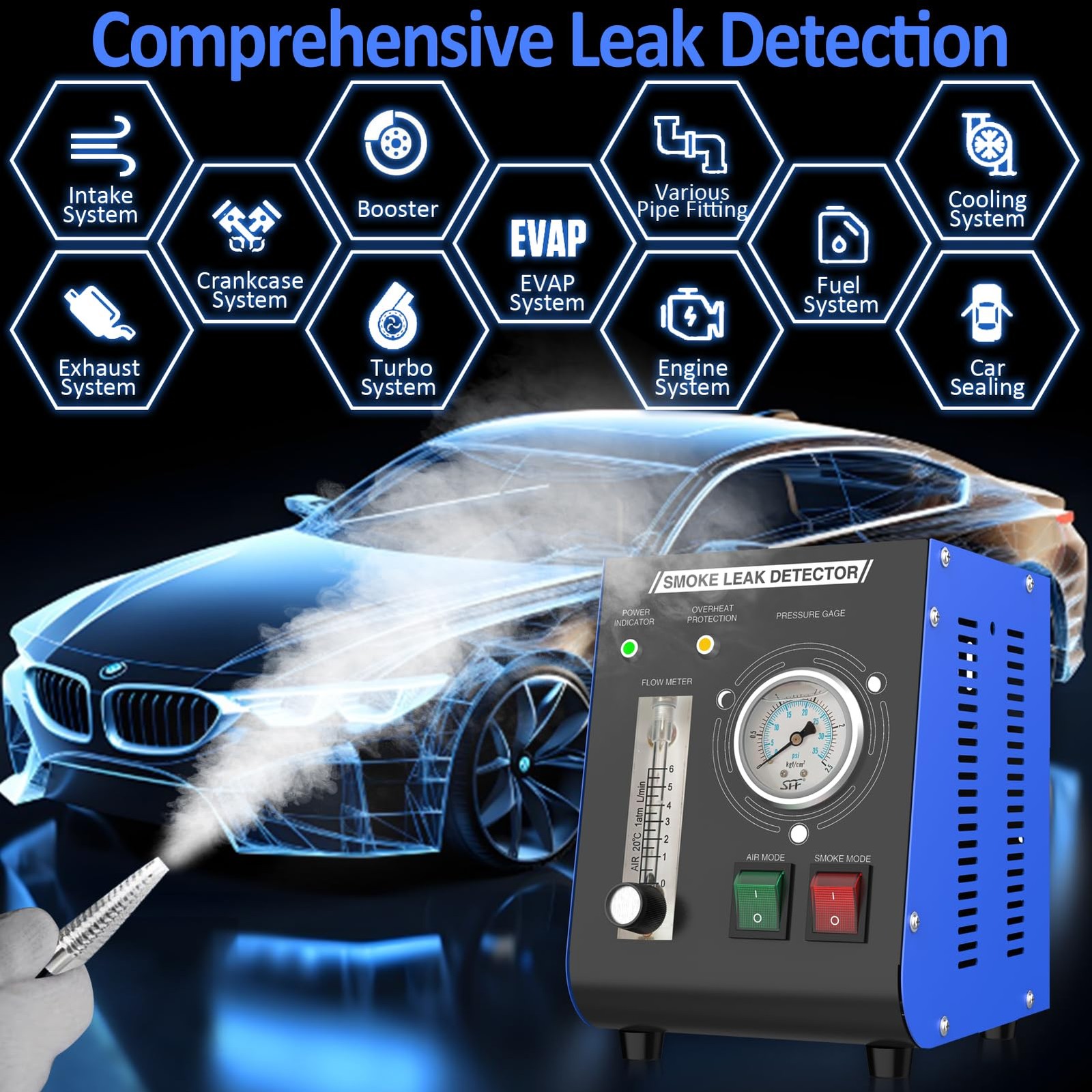 Wodli Smoke Machine Automotive Leak Detector Built in Air Pump, EVAP Blue