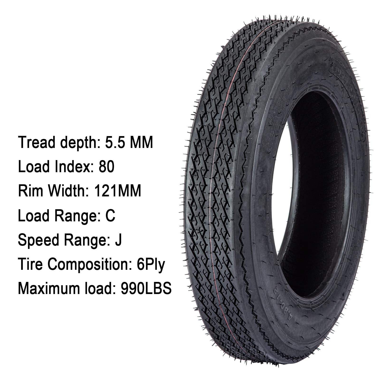 All-Season 4.80-12 Set of 2 Radial Trailer Tires 6PR Load Range C Fit 12″ Rims